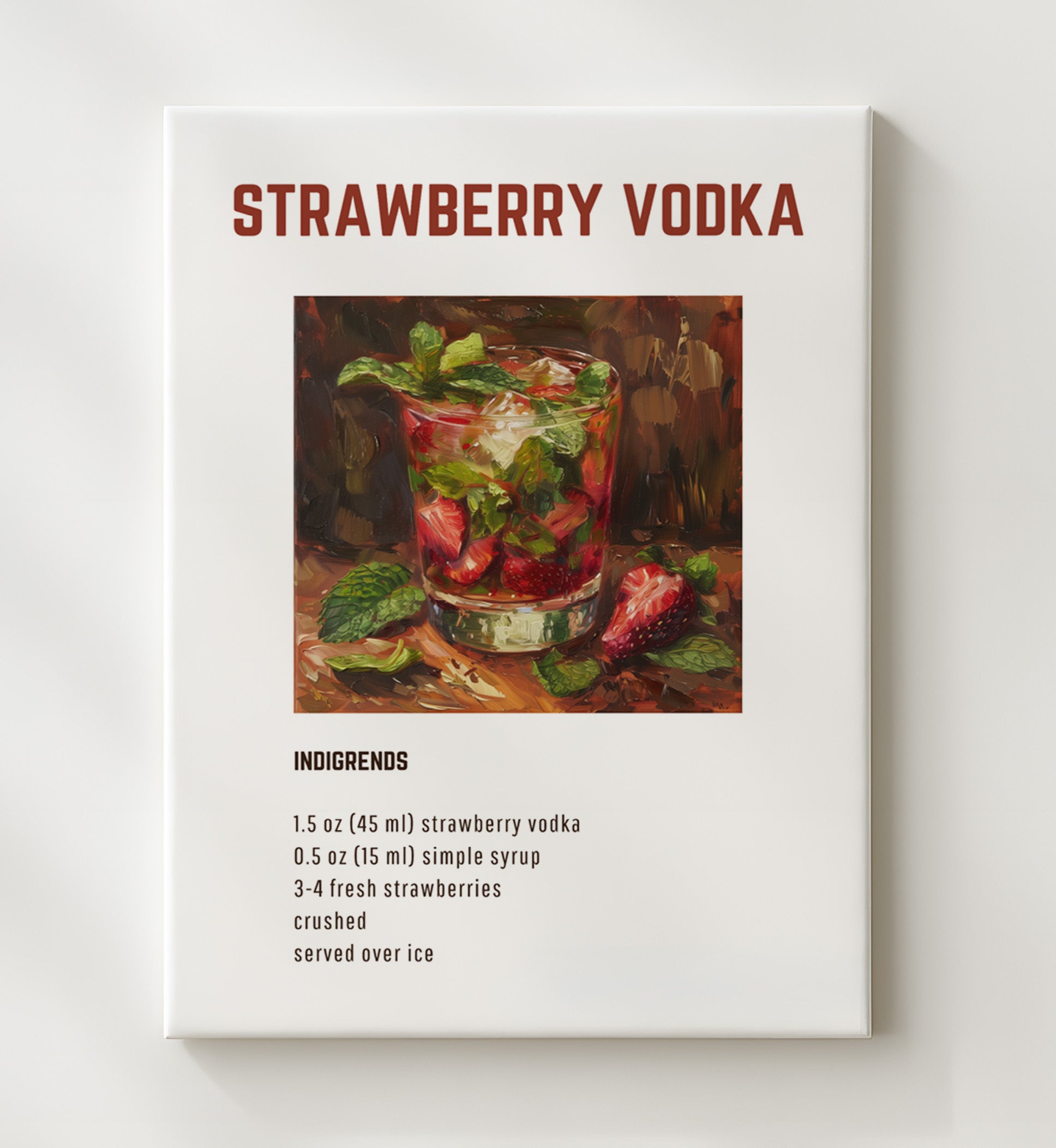Strawberry Vodka 20x24 Canvas cocktail recipe wall art print – Cocktail Recipies decor