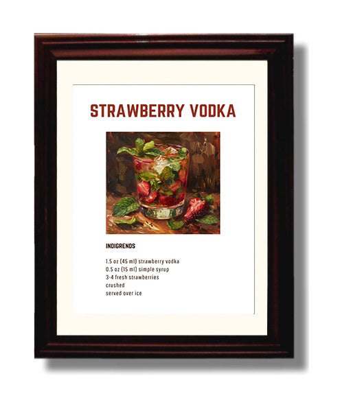 Strawberry Vodka 8x10 Beveled Frame cocktail recipe wall art print – Cocktail Recipies decor
