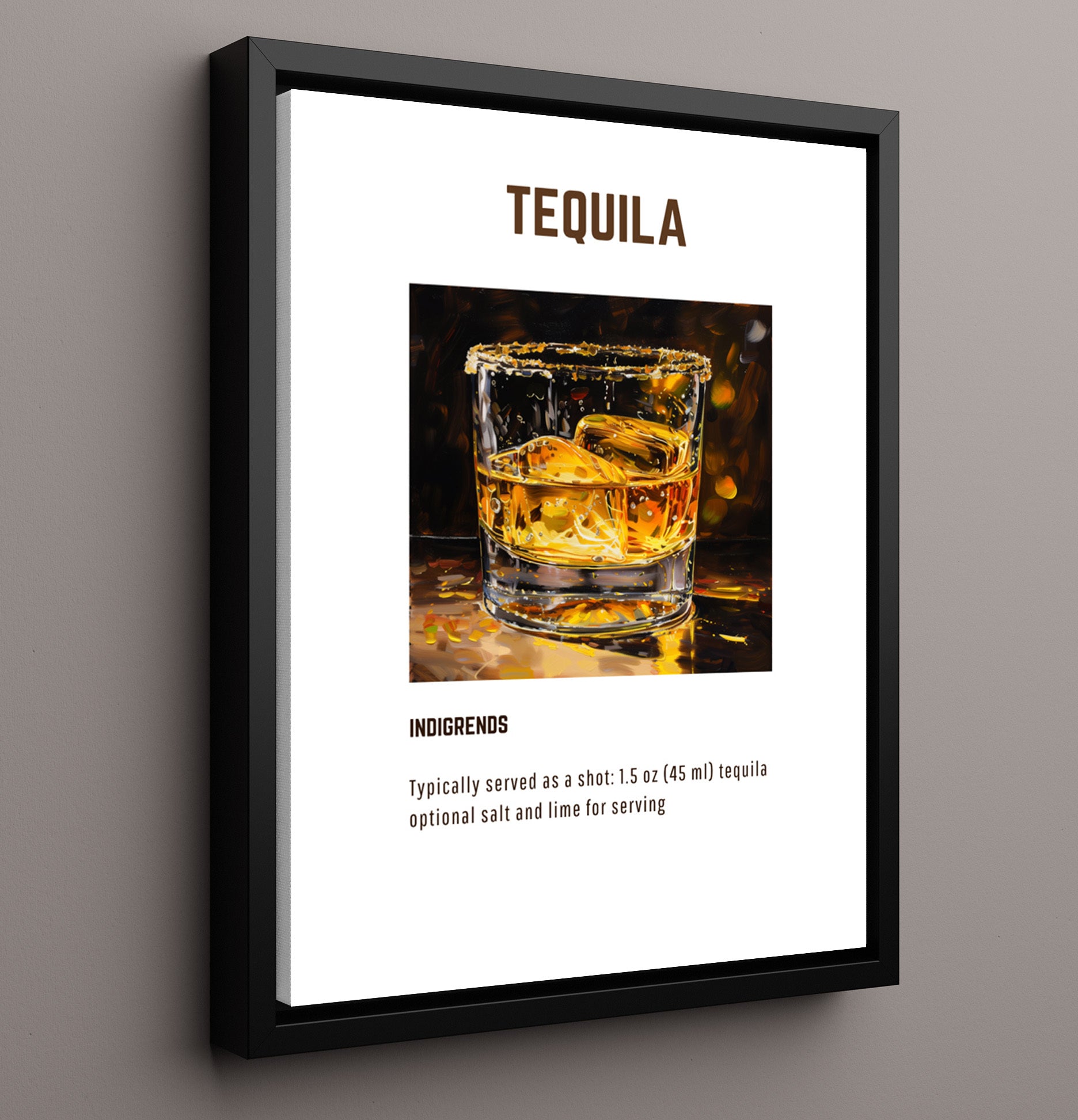 Tequila 16x20 Framed Canvas cocktail recipe wall art print – Cocktail Recipies decor