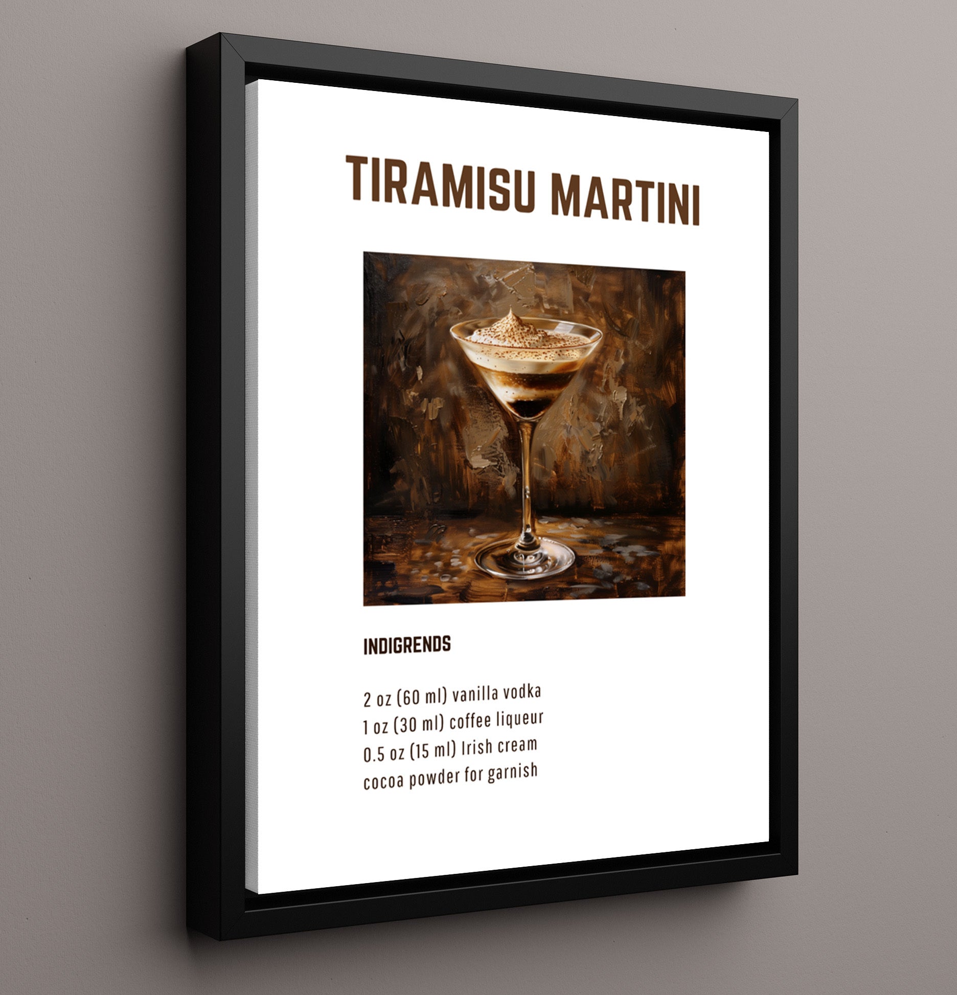Tiramisu Martini 16x20 Framed Canvas cocktail recipe wall art print – Cocktail Recipies decor