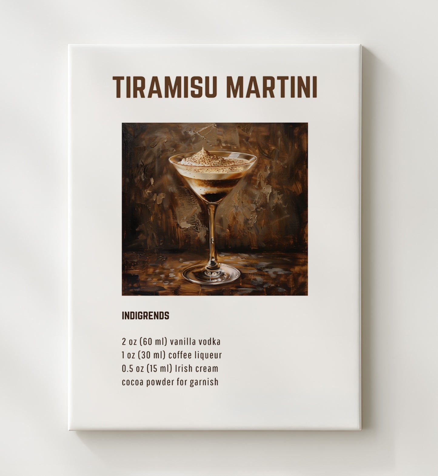 Tiramisu Martini 20x24 Canvas cocktail recipe wall art print – Cocktail Recipies decor