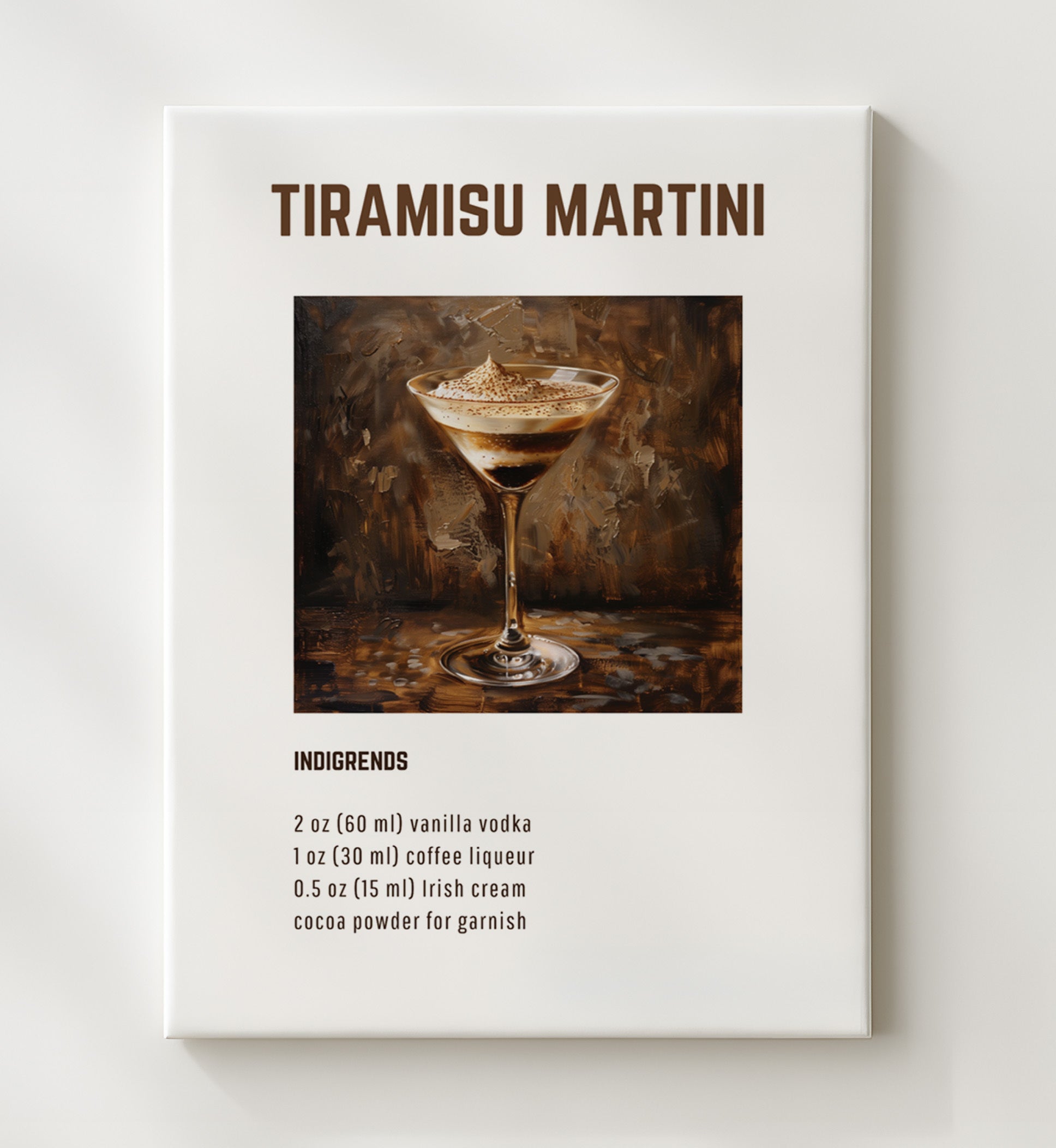 Tiramisu Martini 20x24 Canvas cocktail recipe wall art print – Cocktail Recipies decor