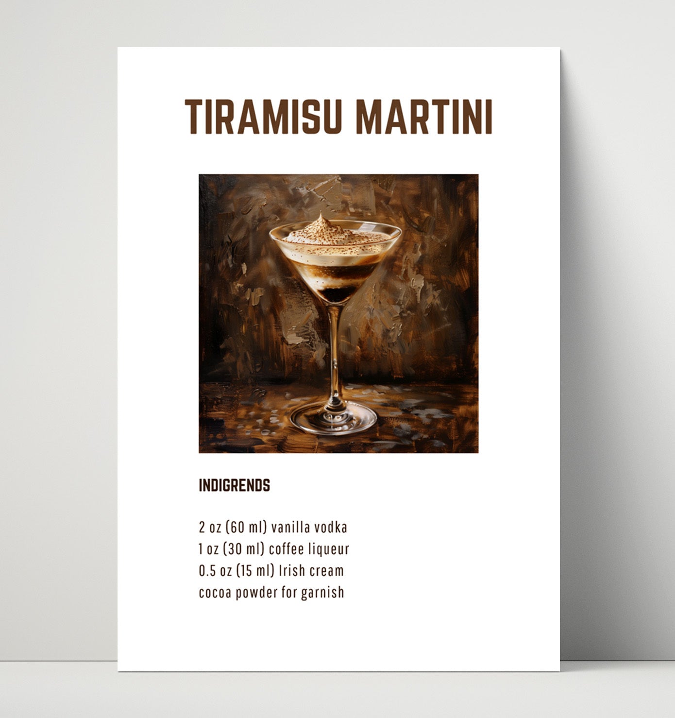Tiramisu Martini 16x20 Unframed Print cocktail recipe wall art print – Cocktail Recipies decor