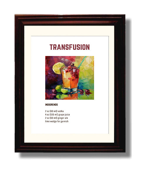 Transfusion 8x10 Beveled Frame cocktail recipe wall art print – Cocktail Recipies decor