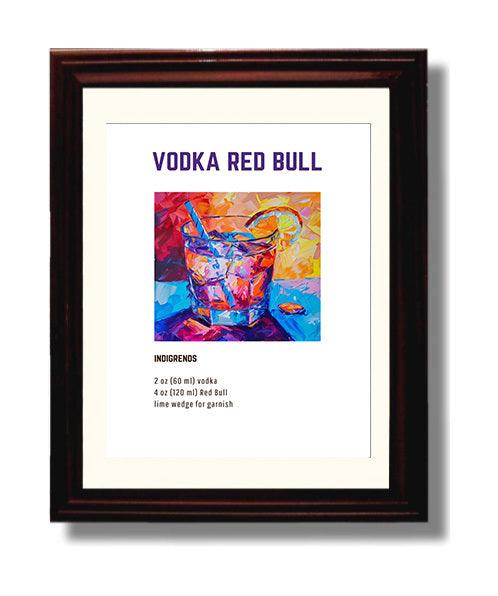 Vodka Red Bull 8x10 Beveled Frame cocktail recipe wall art print – Cocktail Recipies decor
