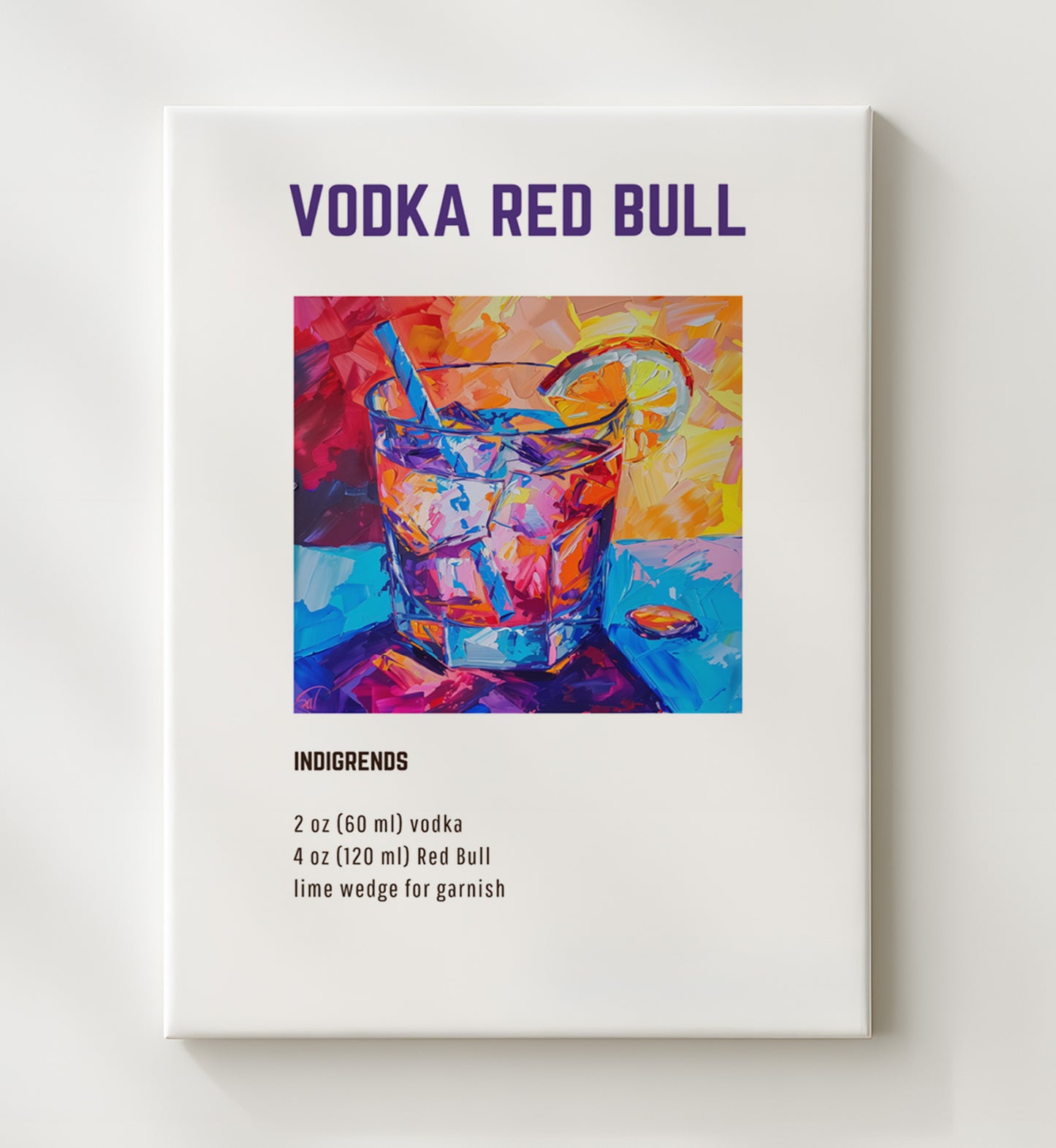 Vodka Red Bull 20x24 Canvas cocktail recipe wall art print – Cocktail Recipies decor