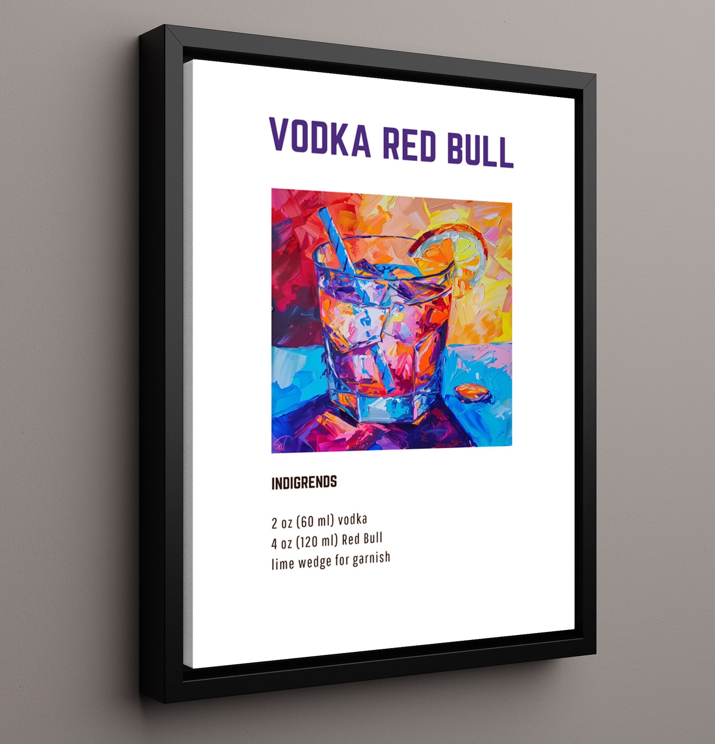 Vodka Red Bull 16x20 Framed Canvas cocktail recipe wall art print – Cocktail Recipies decor