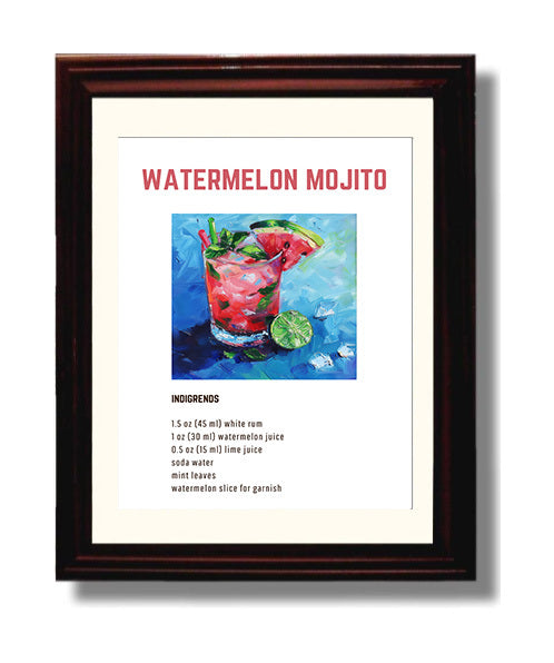 Watermelon Mojito 8x10 Beveled Frame cocktail recipe wall art print – Cocktail Recipies decor