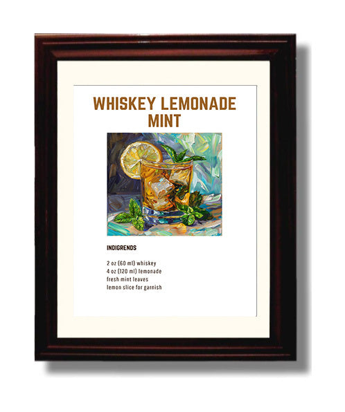 Whiskey Lemonade Mint 8x10 Beveled Frame cocktail recipe wall art print – Cocktail Recipies decor