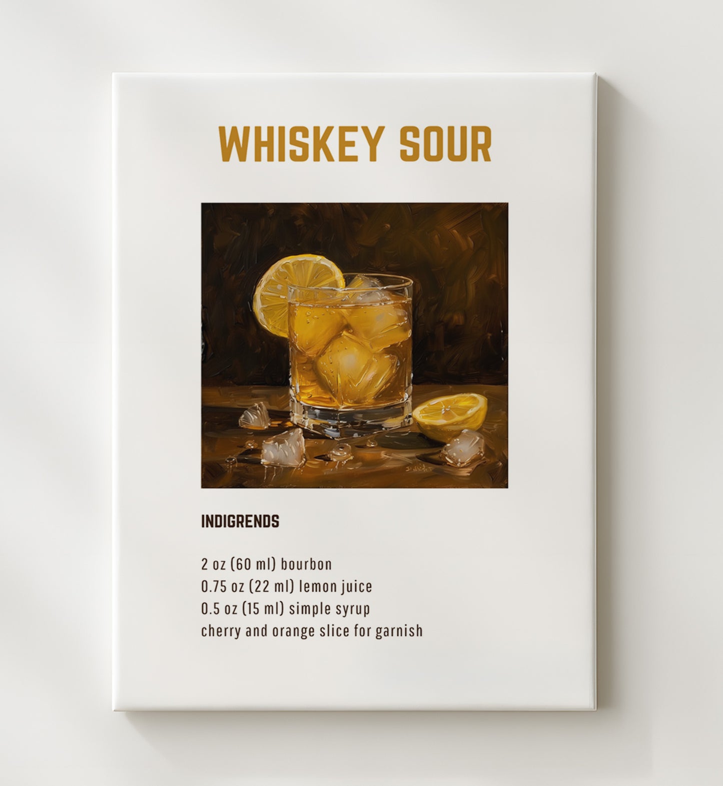 Whiskey Sour 20x24 Canvas cocktail recipe wall art print – Cocktail Recipies decor