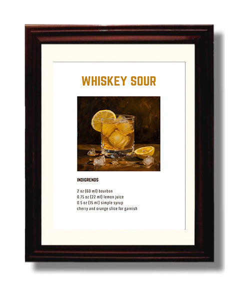 Whiskey Sour 8x10 Beveled Frame cocktail recipe wall art print – Cocktail Recipies decor