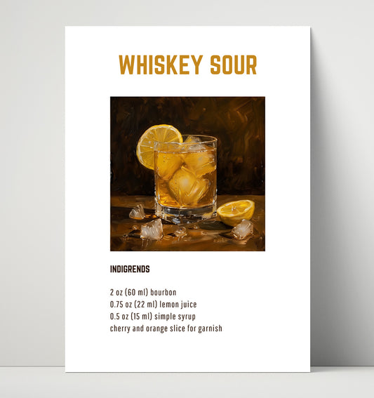 Whiskey Sour - Classic Bourbon Lemon Sour Cocktail - 16x20 Unframed Print