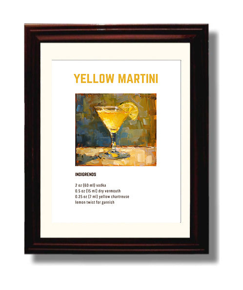 Yellow Martini 8x10 Beveled Frame cocktail recipe wall art print – Cocktail Recipies decor