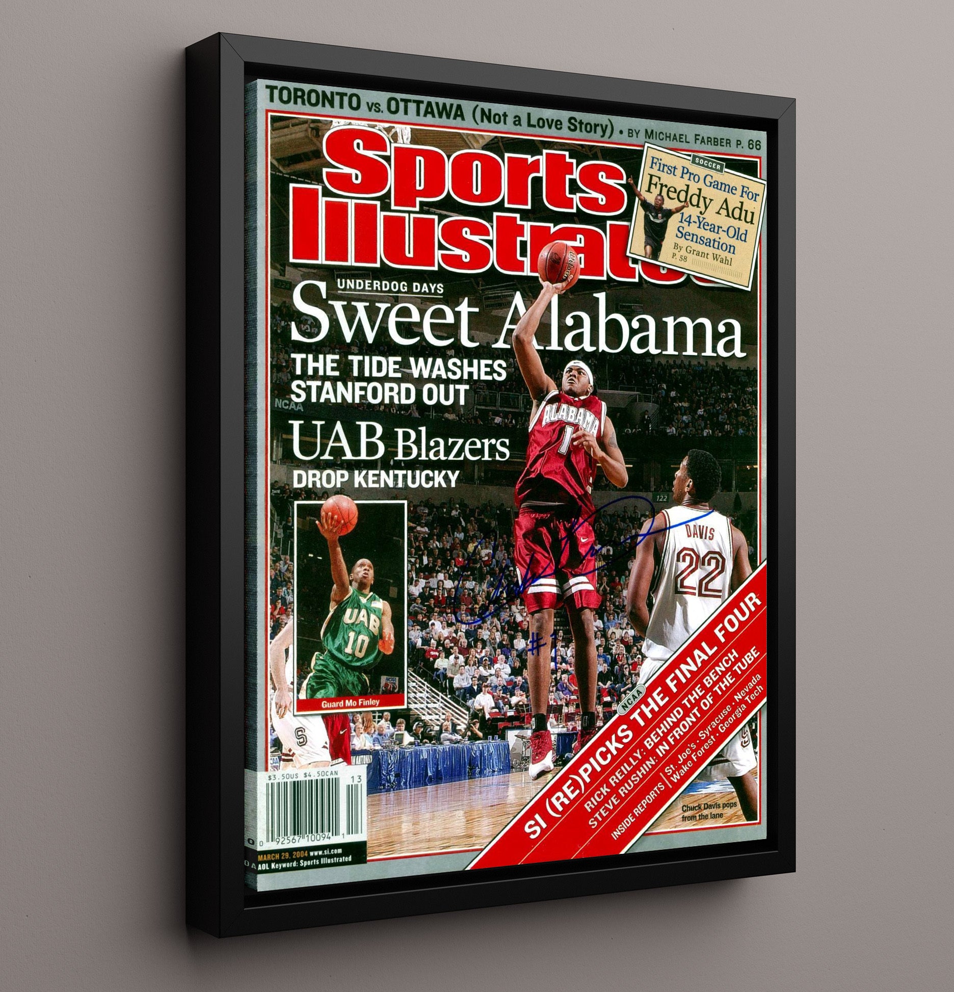 Alabama Basketball Sweet Alabama Dunk Finish 2004 SI Cover College Basketball Wall Art 16x20 Framed Canvas college basketball wall art print