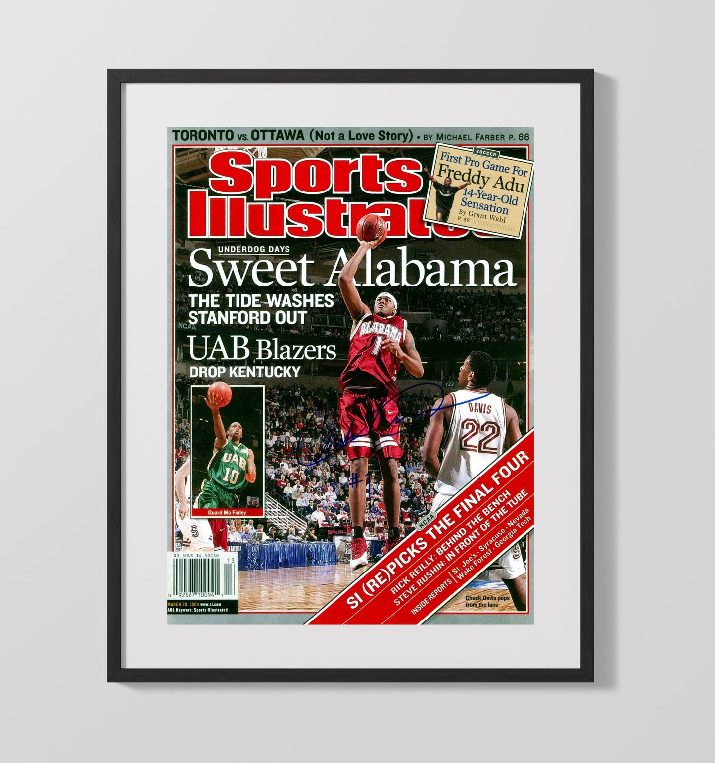 Alabama Basketball Sweet Alabama Dunk Finish 2004 SI Cover College Basketball Wall Art 16x20 Gallery Frame college basketball wall art print