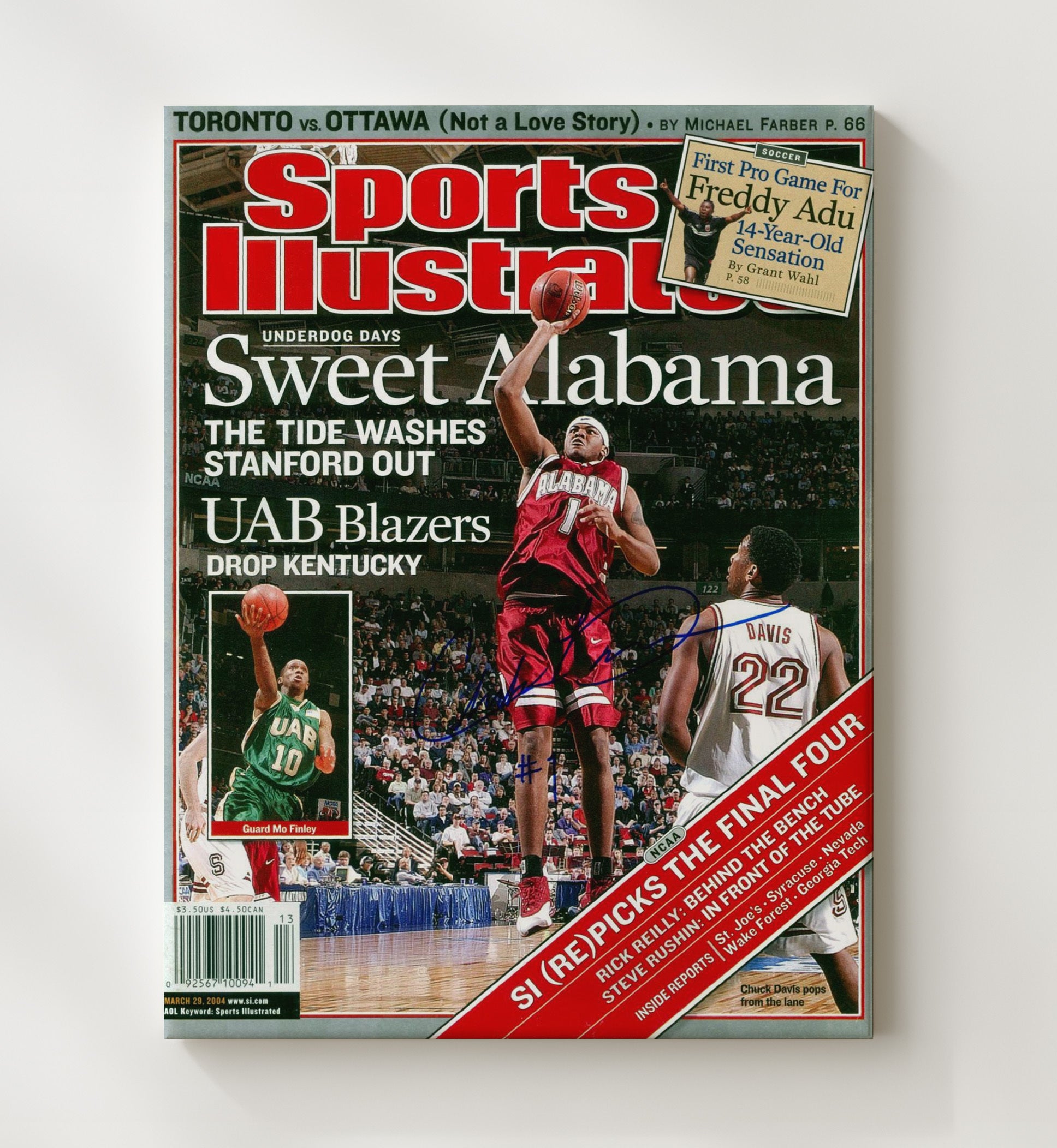 Alabama Basketball Sweet Alabama Dunk Finish 2004 SI Cover College Basketball Wall Art 20x24 Canvas college basketball wall art print