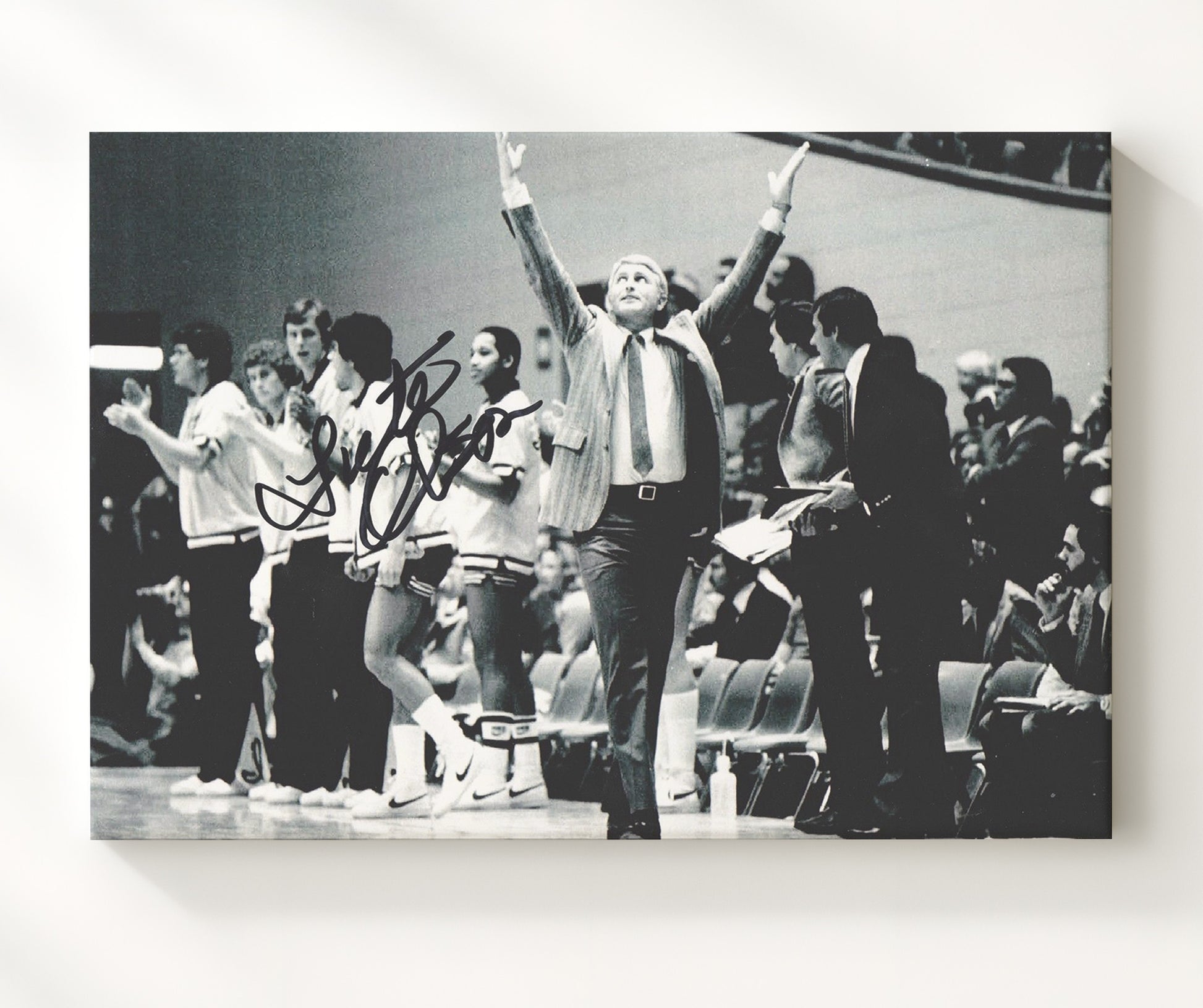 Arizona Basketball Lute Olson Sideline Victory Arms Raised College Basketball Wall Art 20x24 Canvas college basketball wall art print