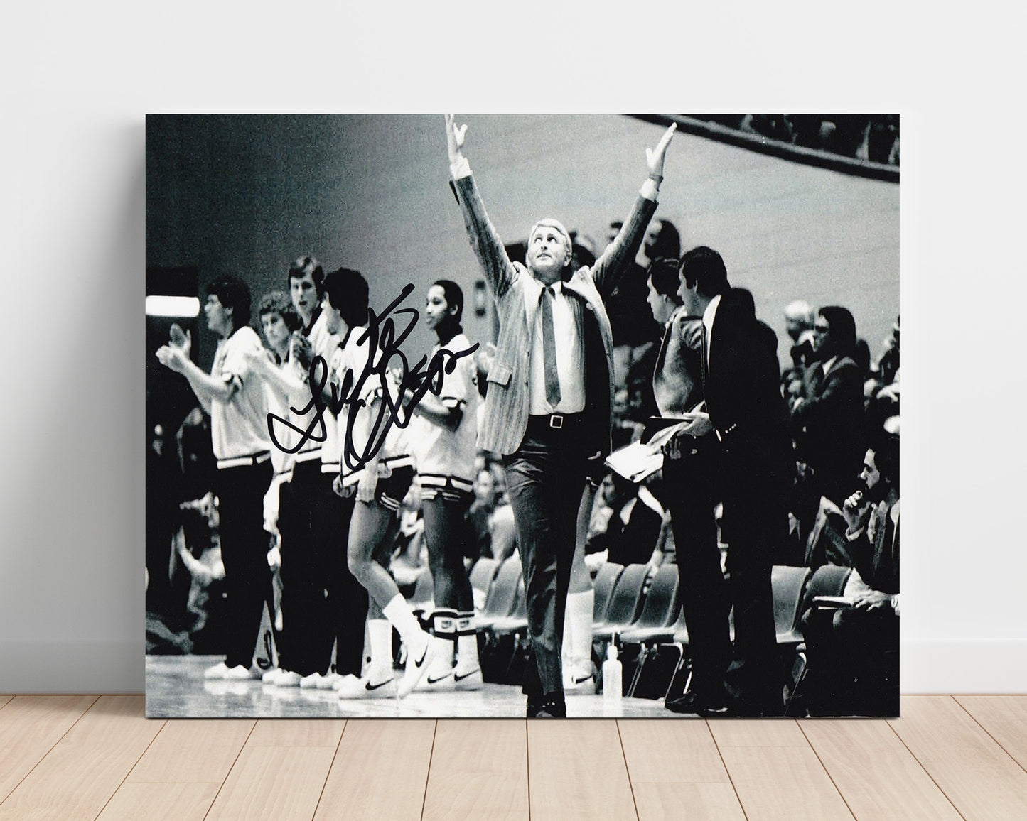 Arizona Basketball Lute Olson Sideline Victory Arms Raised College Basketball Wall Art 16x20 Unframed Print college basketball wall art print