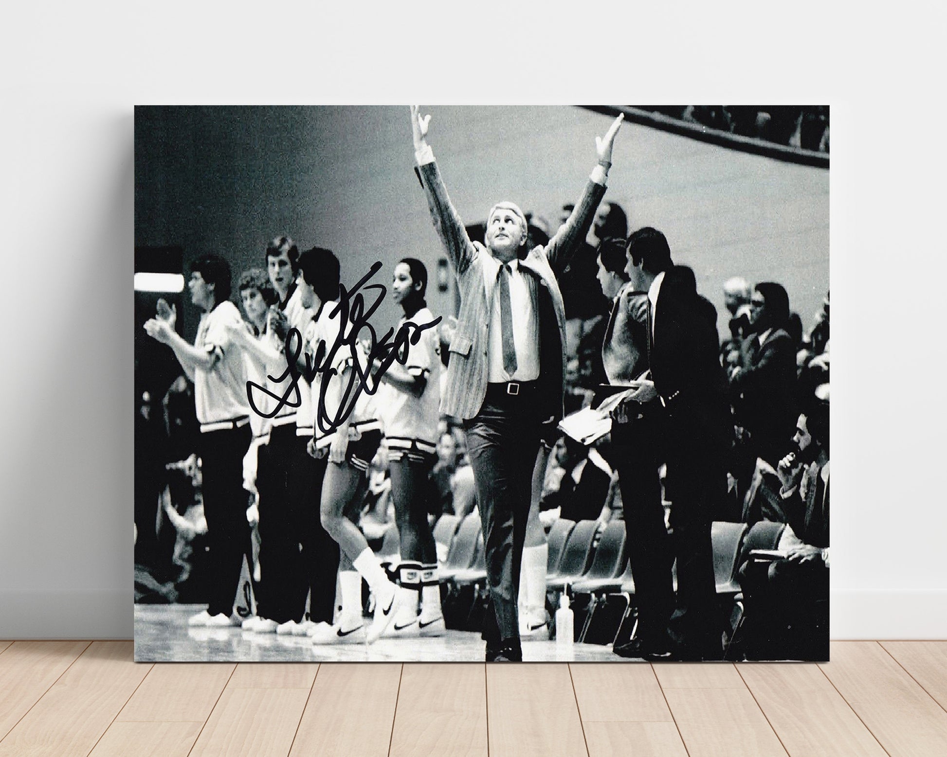 Arizona Basketball Lute Olson Sideline Victory Arms Raised College Basketball Wall Art 16x20 Unframed Print college basketball wall art print