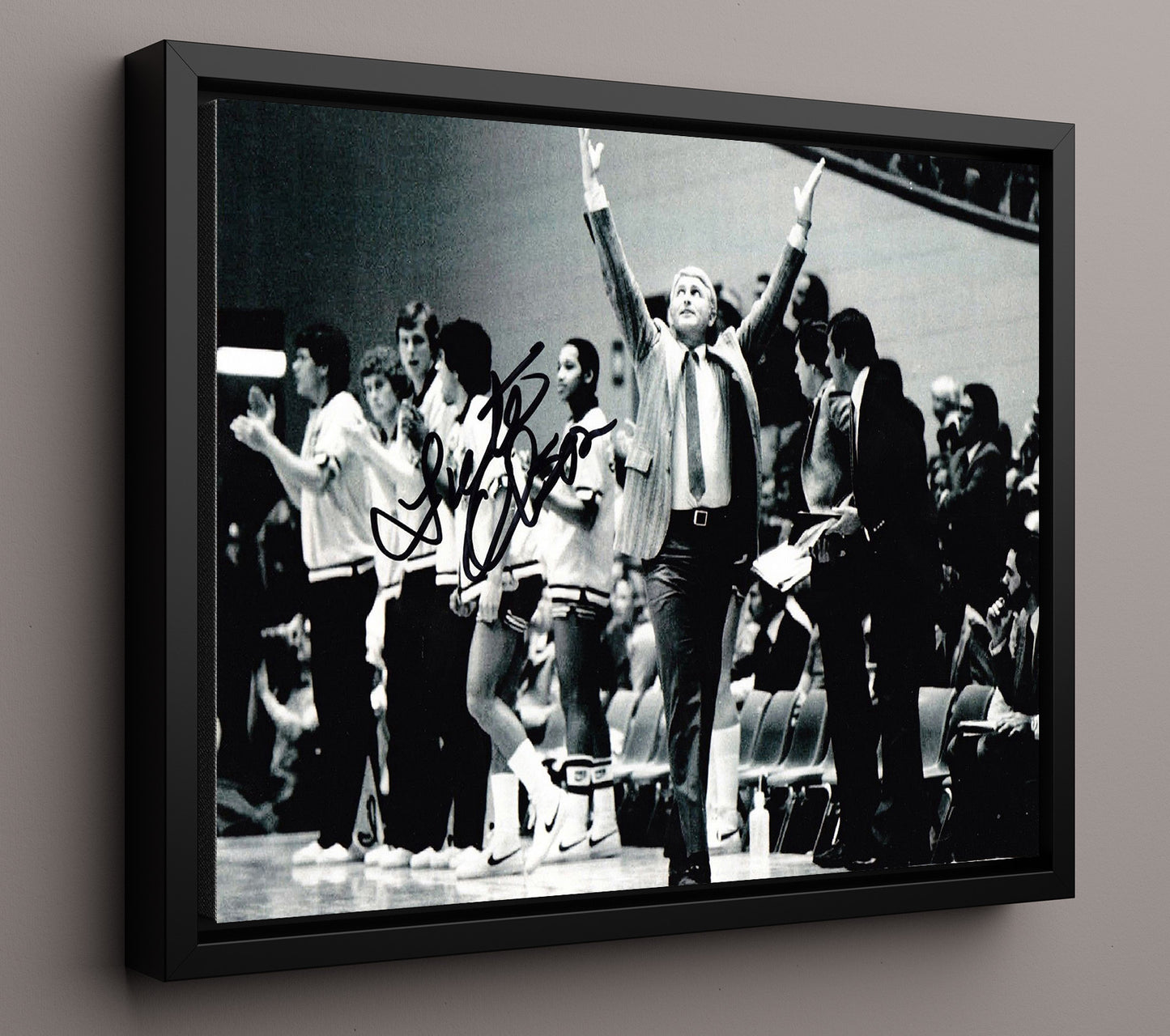 Arizona Basketball Lute Olson Sideline Victory Arms Raised College Basketball Wall Art 16x20 Framed Canvas college basketball wall art print