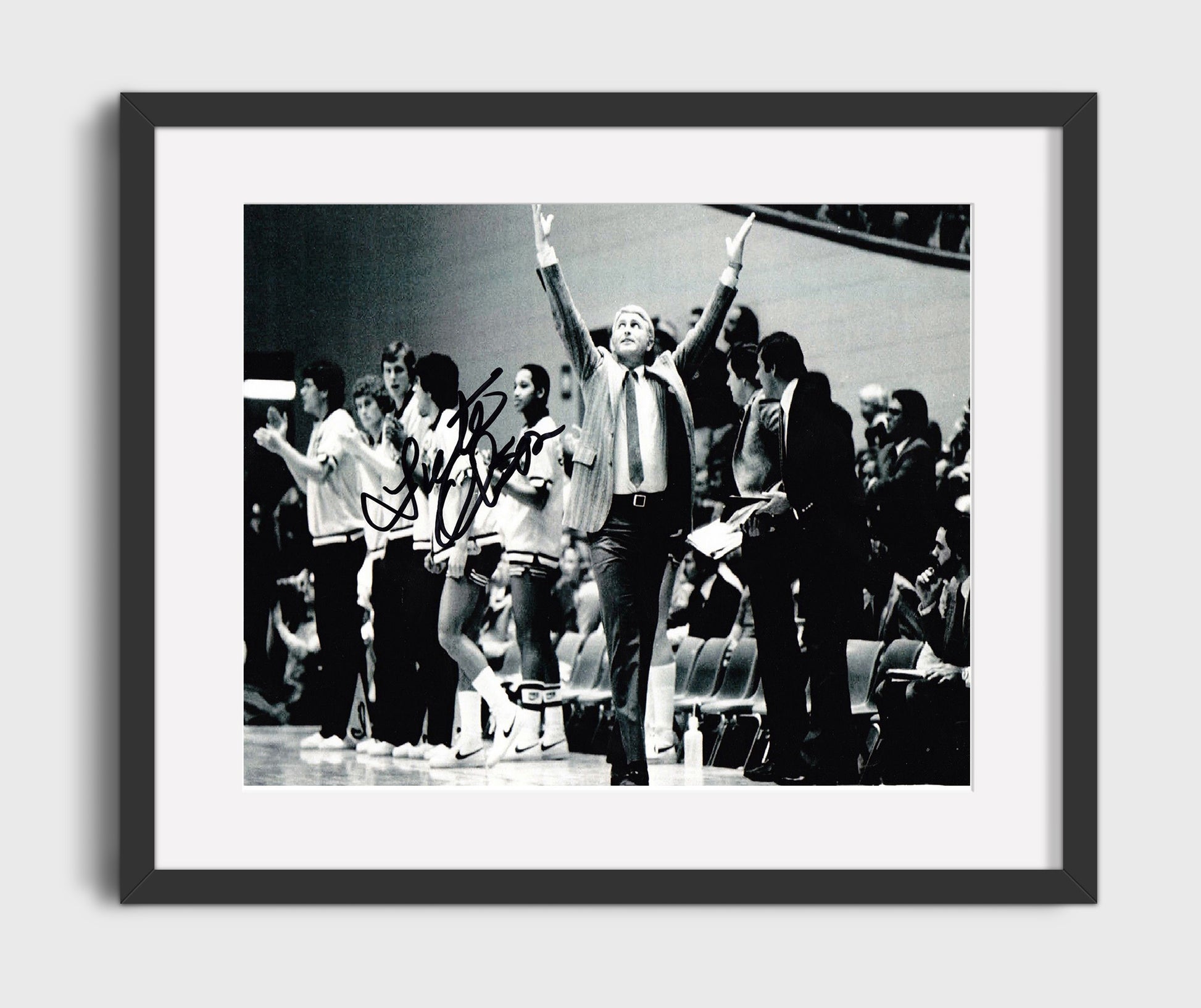 Arizona Basketball Lute Olson Sideline Victory Arms Raised College Basketball Wall Art 16x20 Gallery Frame college basketball wall art print