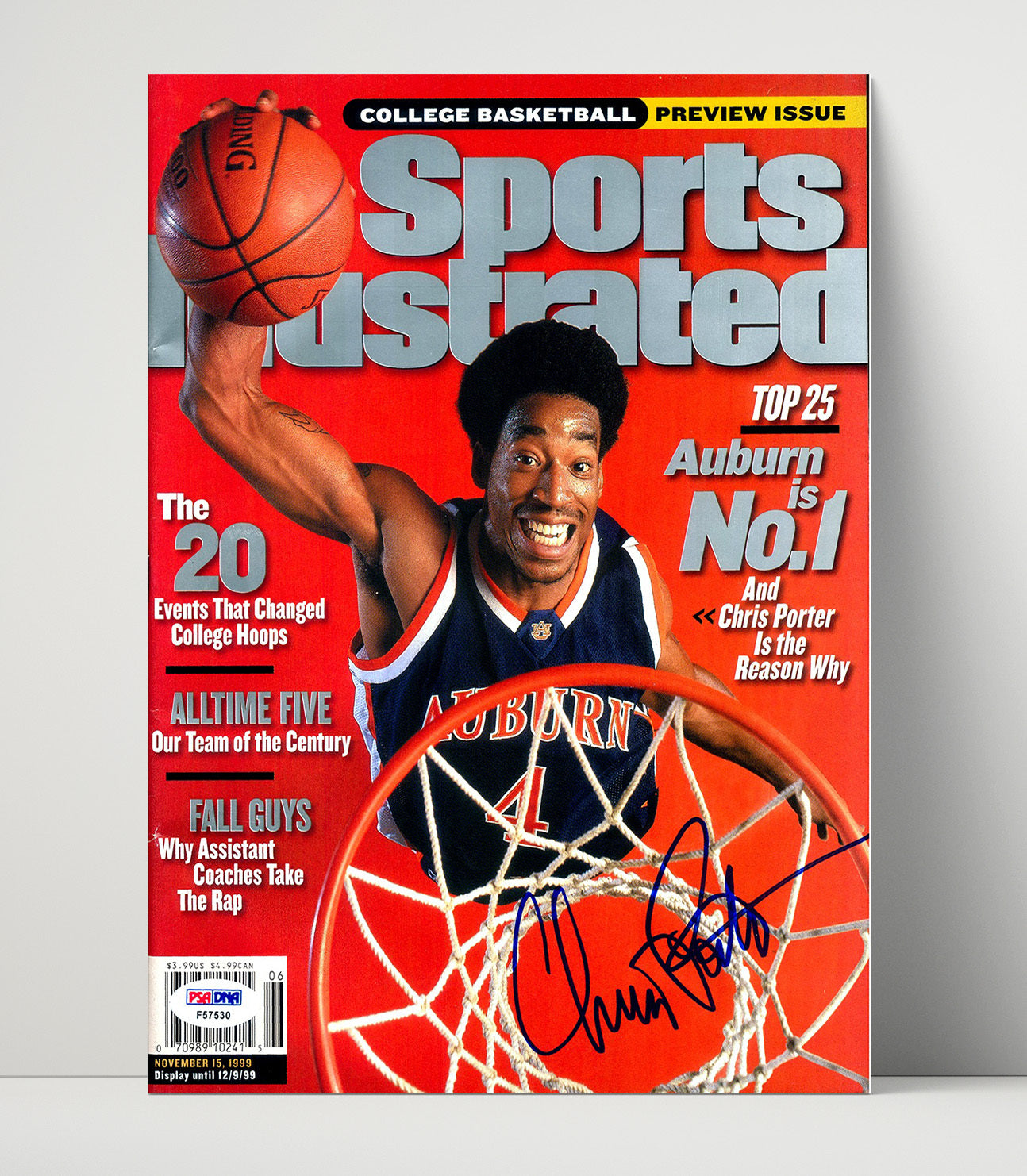 Auburn Chris Porter Rim Rocker SI Cover 1999 College Basketball Wall Art 16x20 Unframed Print college basketball wall art print