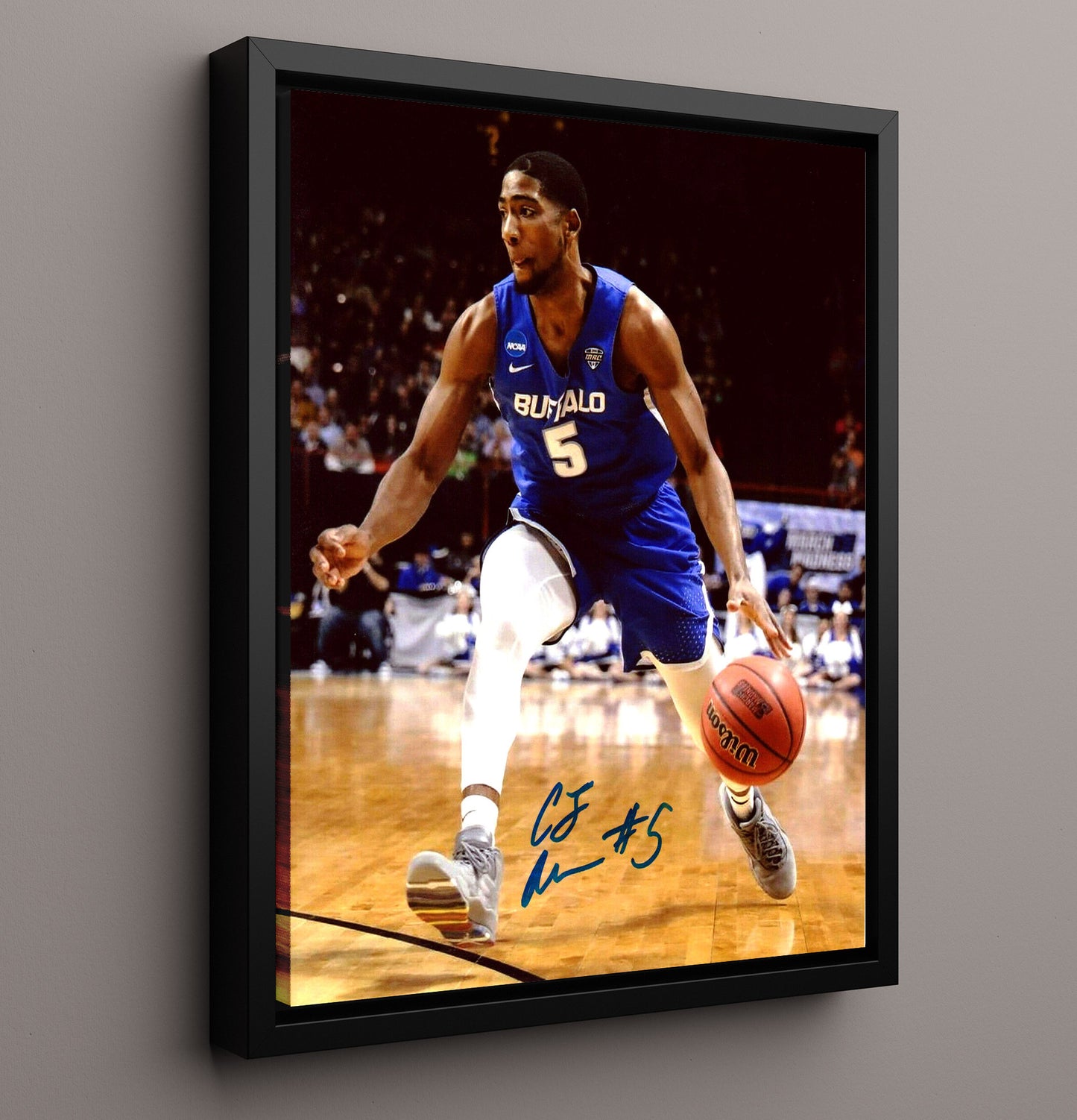 Buffalo C.J. Massinburg Explosive Drive College Basketball Wall Art 16x20 Framed Canvas college basketball wall art print