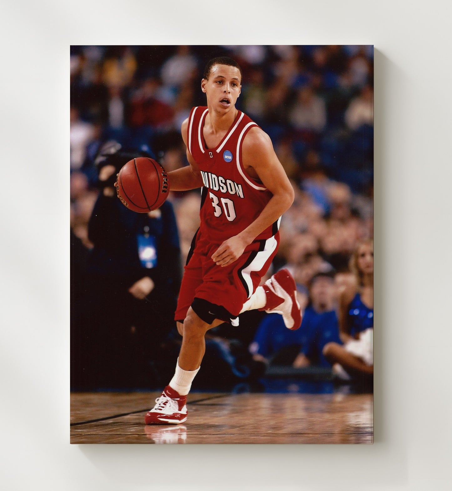 Davidson Basketball Stephen Curry Breakaway Drive College Basketball Wall Art 20x24 Canvas college basketball wall art print