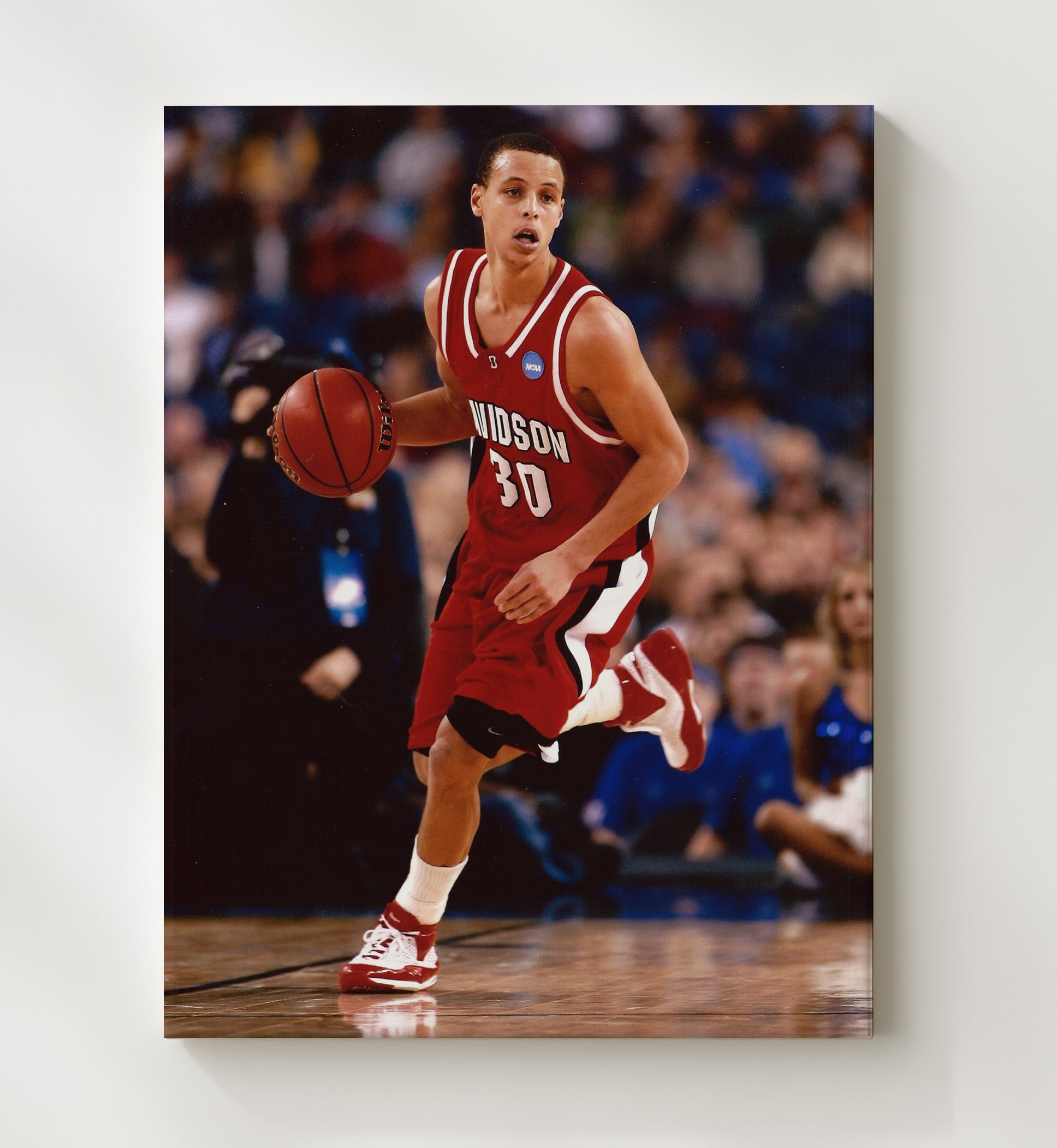 Davidson Basketball Stephen Curry Breakaway Drive College Basketball Wall Art 20x24 Canvas college basketball wall art print
