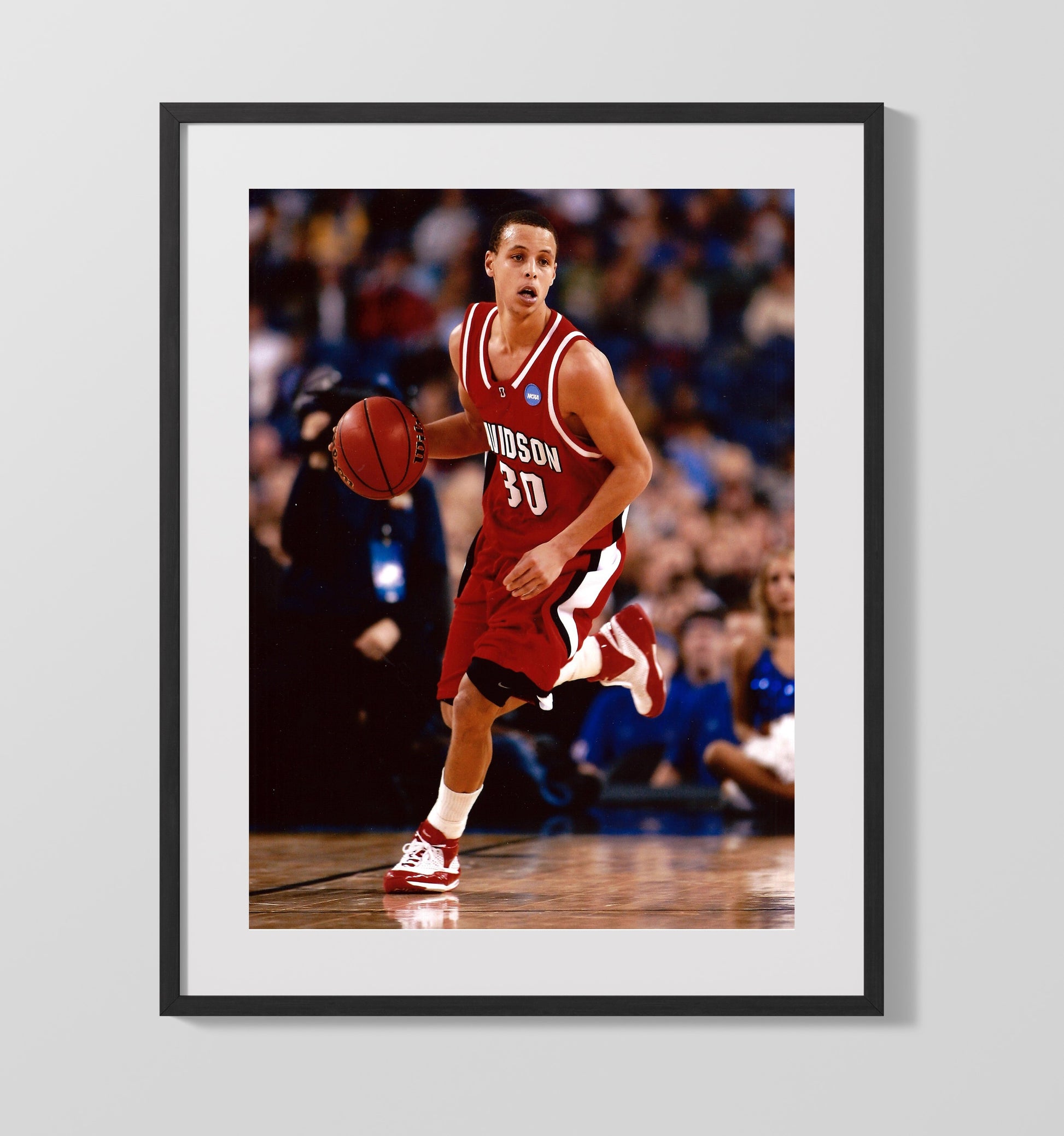 Davidson Basketball Stephen Curry Breakaway Drive College Basketball Wall Art 16x20 Gallery Frame college basketball wall art print