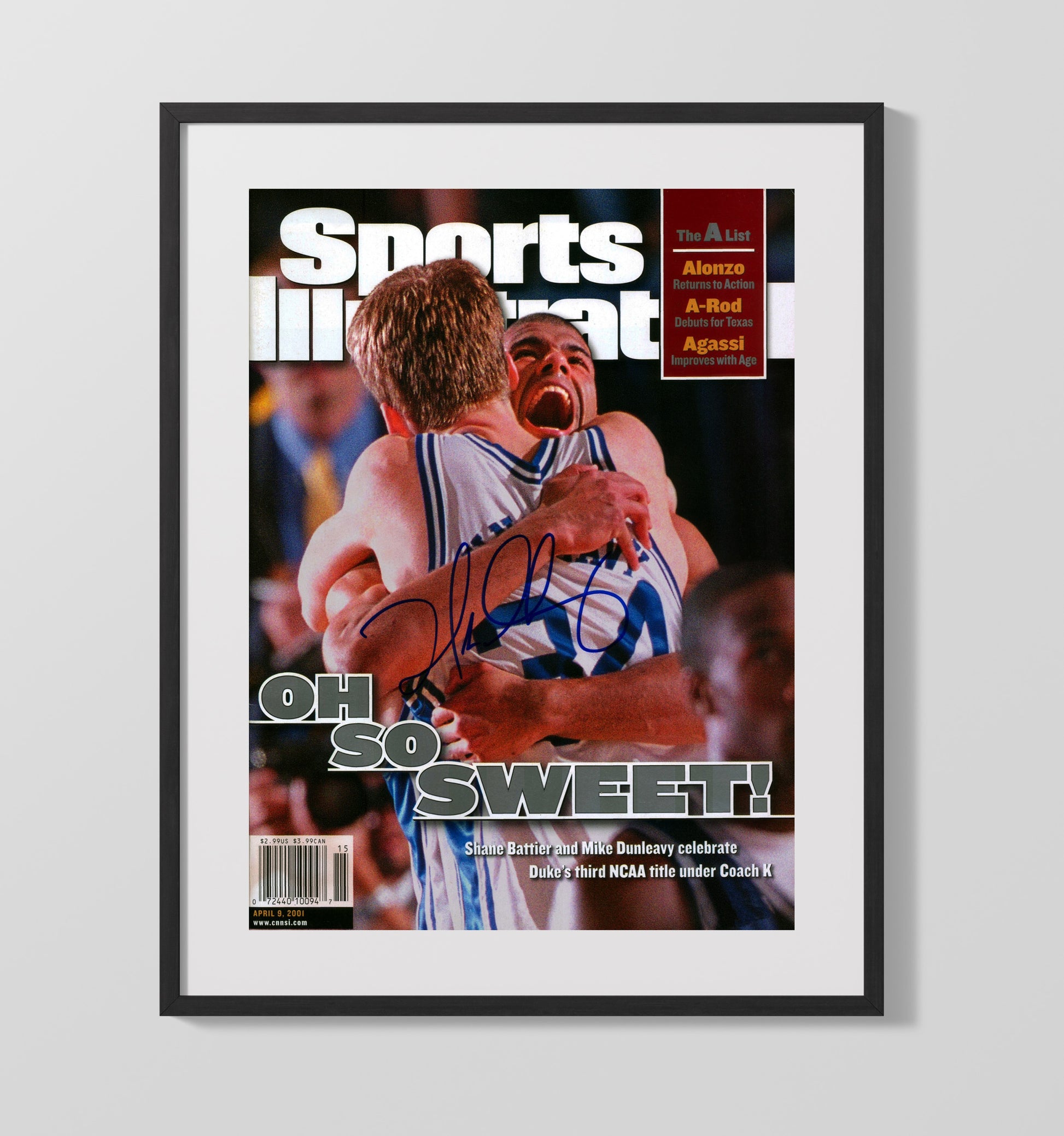 Duke Basketball Battier Dunleavy Oh So Sweet Embrace SI Cover College Basketball Wall Art 16x20 Gallery Frame college basketball wall art print