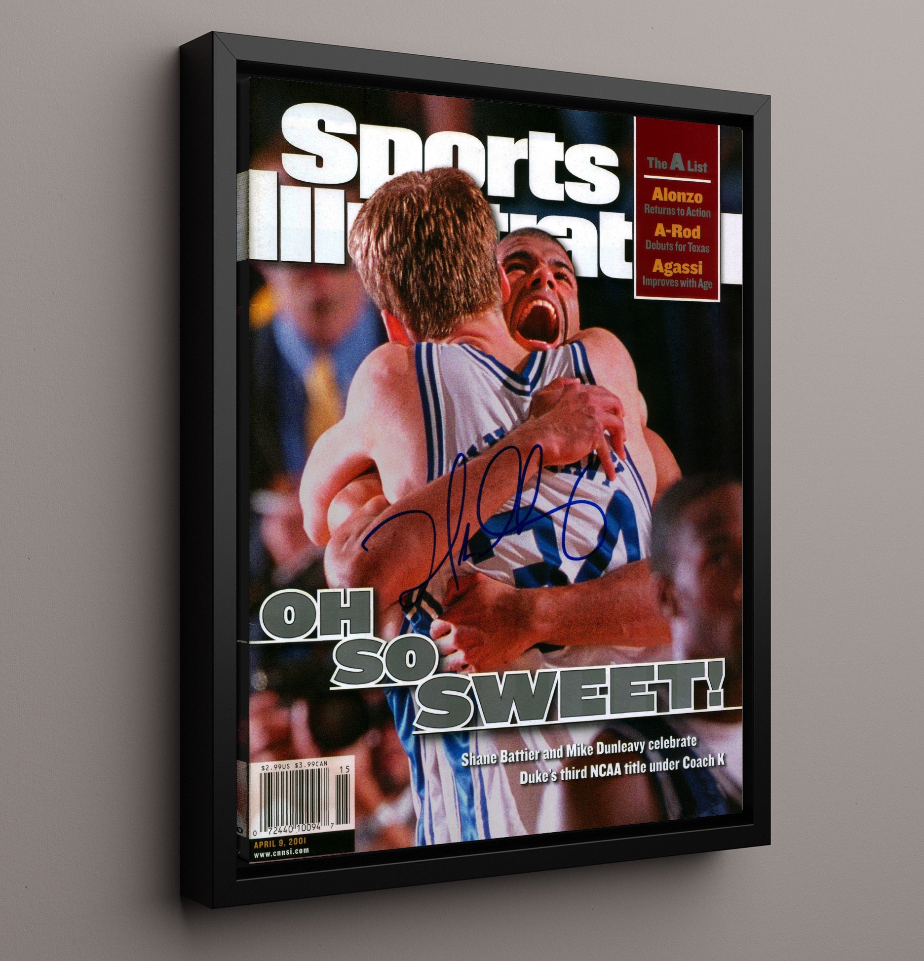 Duke Basketball Battier Dunleavy Oh So Sweet Embrace SI Cover College Basketball Wall Art 16x20 Framed Canvas college basketball wall art print