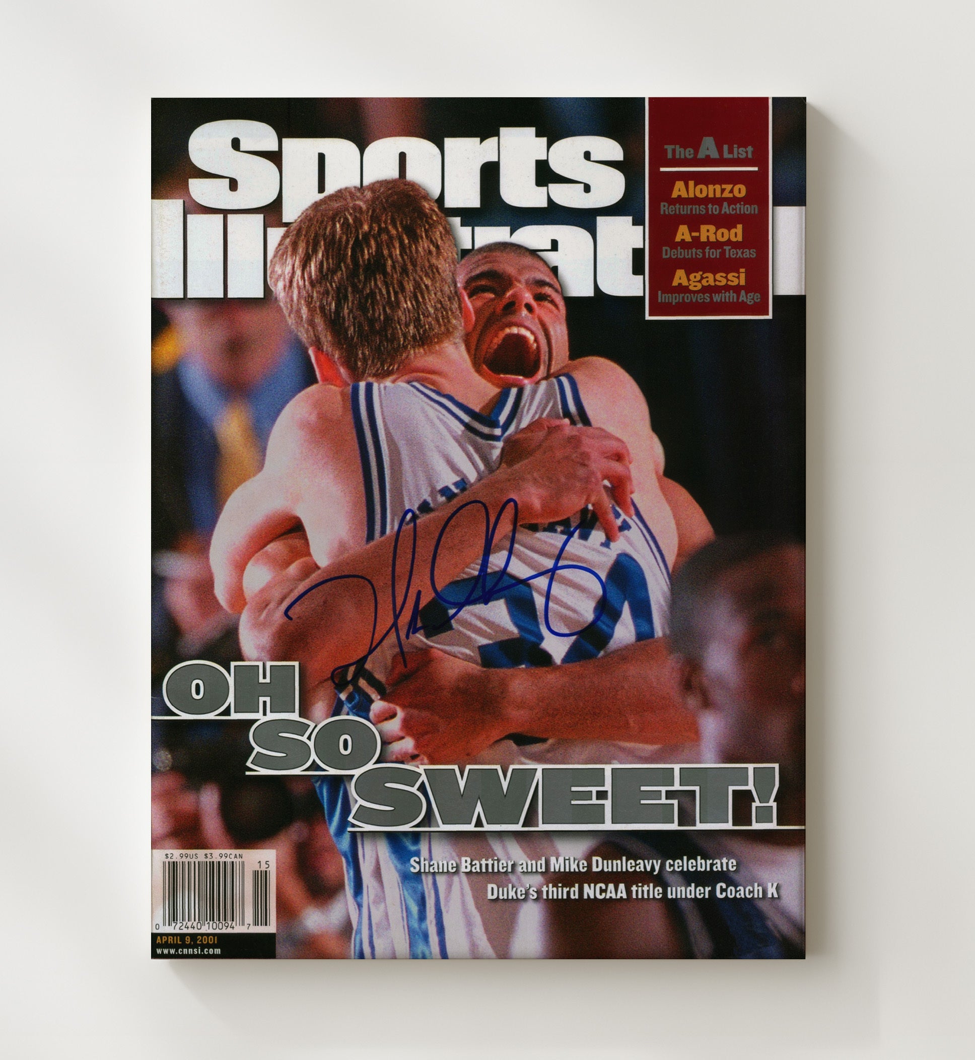 Duke Basketball Battier Dunleavy Oh So Sweet Embrace SI Cover College Basketball Wall Art 20x24 Canvas college basketball wall art print