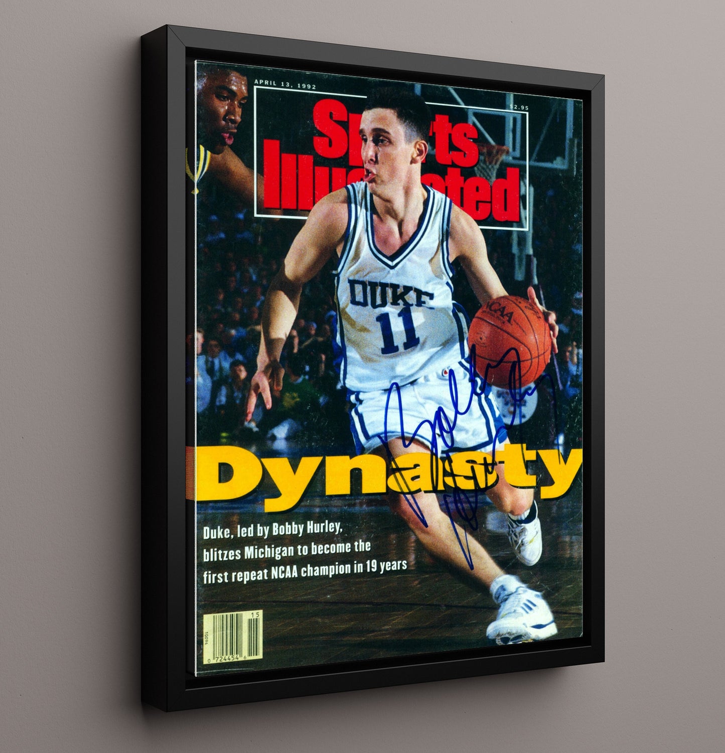 Duke Basketball Bobby Hurley Dynasty Drive SI Cover College Basketball Wall Art 16x20 Framed Canvas college basketball wall art print