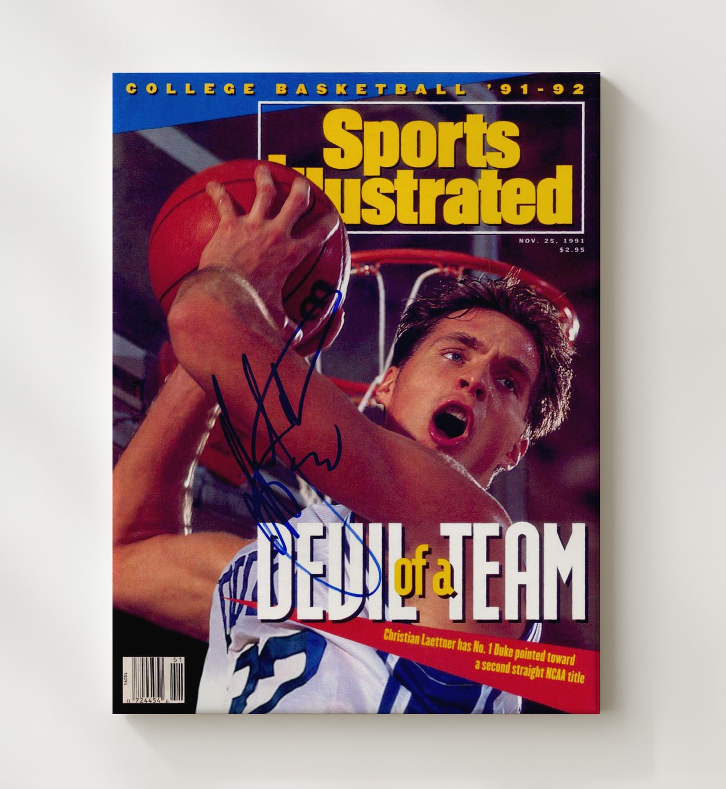 Duke Basketball Christian Laettner Devil of a Team Finish SI Cover College Basketball Wall Art 20x24 Canvas college basketball wall art print