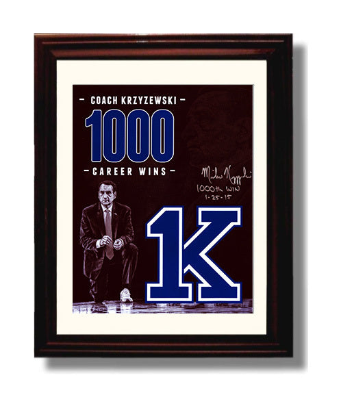 Duke Basketball Coach K 1000 Wins Courtside Focus College Basketball Wall Art 8x10 Beveled Frame college basketball wall art print