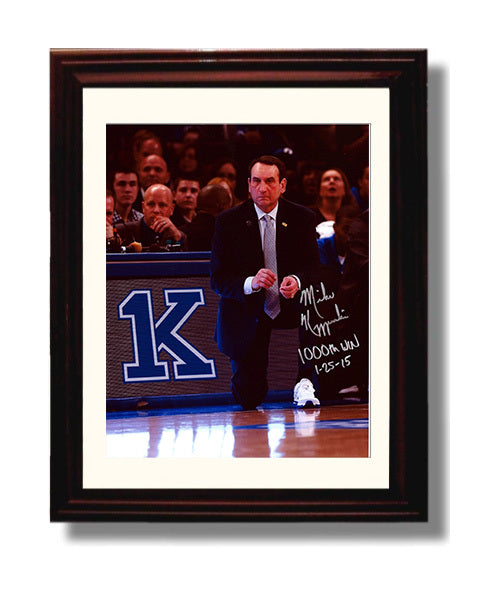 Duke Basketball Coach K 1000th Win Signature Moment College Basketball Wall Art 8x10 Beveled Frame college basketball wall art print