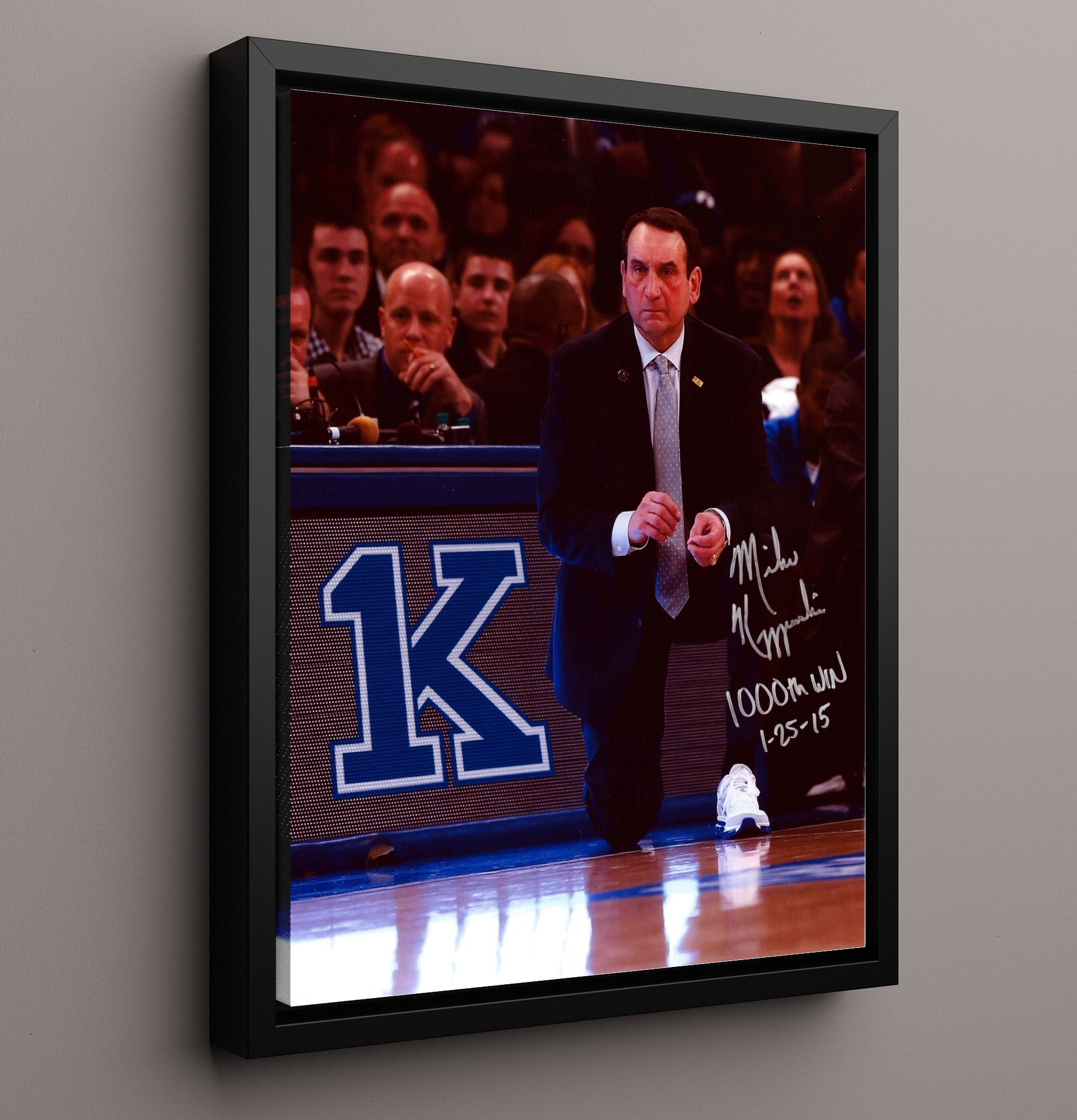 Duke Basketball Coach K 1000th Win Signature Moment College Basketball Wall Art 16x20 Framed Canvas college basketball wall art print