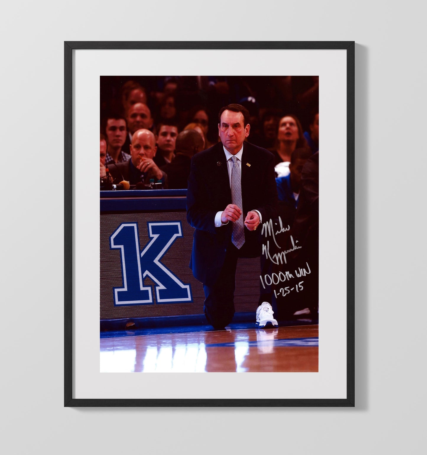Duke Basketball Coach K 1000th Win Signature Moment College Basketball Wall Art 16x20 Gallery Frame college basketball wall art print