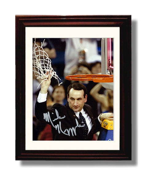 Duke Basketball Coach K Championship Net Cut Celebration College Basketball Wall Art 8x10 Beveled Frame college basketball wall art print