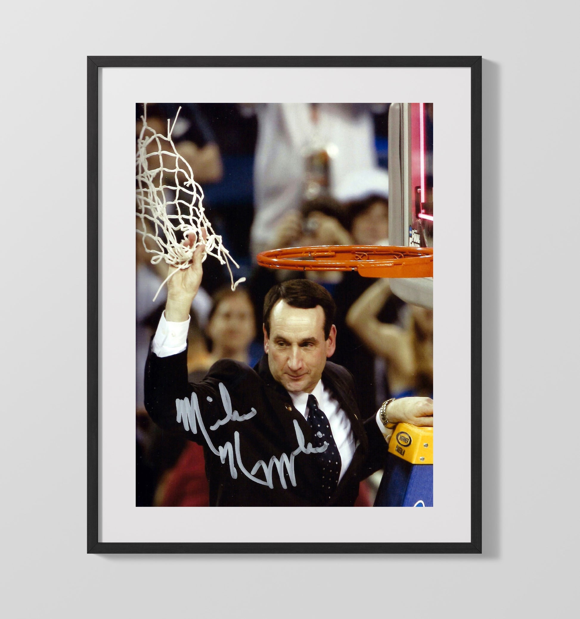 Duke Basketball Coach K Championship Net Cut Celebration College Basketball Wall Art 16x20 Gallery Frame college basketball wall art print