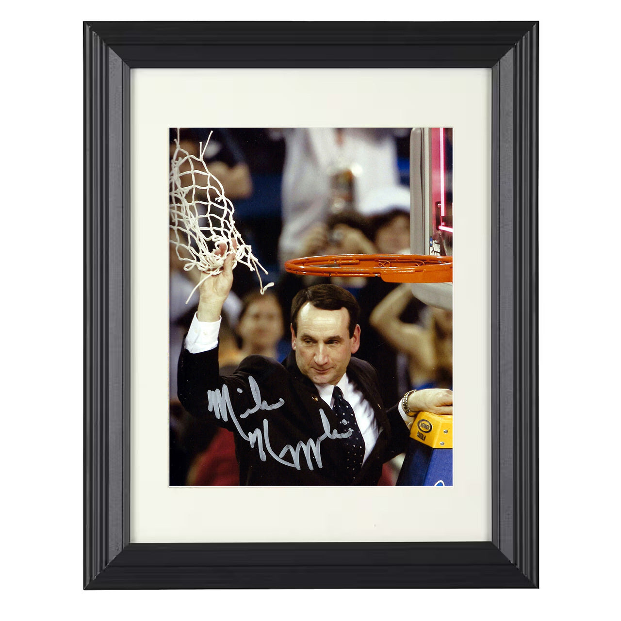 Duke – Coach K Championship Net Cut Celebration – 8x10 black beveled framed college basketball wall art