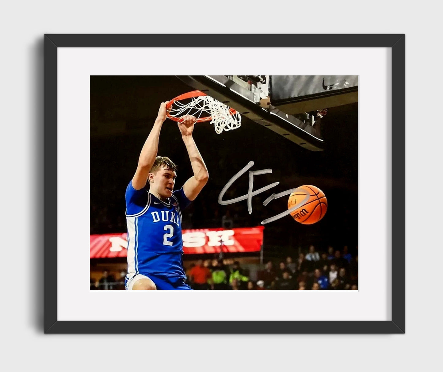 Duke Basketball Cooper Flagg Rim Hang Dunk College Basketball Wall Art 16x20 Gallery Frame college basketball wall art print