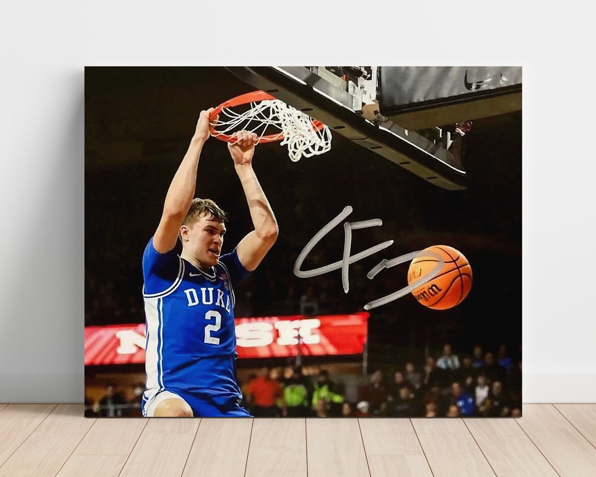 Duke Basketball Cooper Flagg Rim Hang Dunk College Basketball Wall Art 16x20 Unframed Print college basketball wall art print