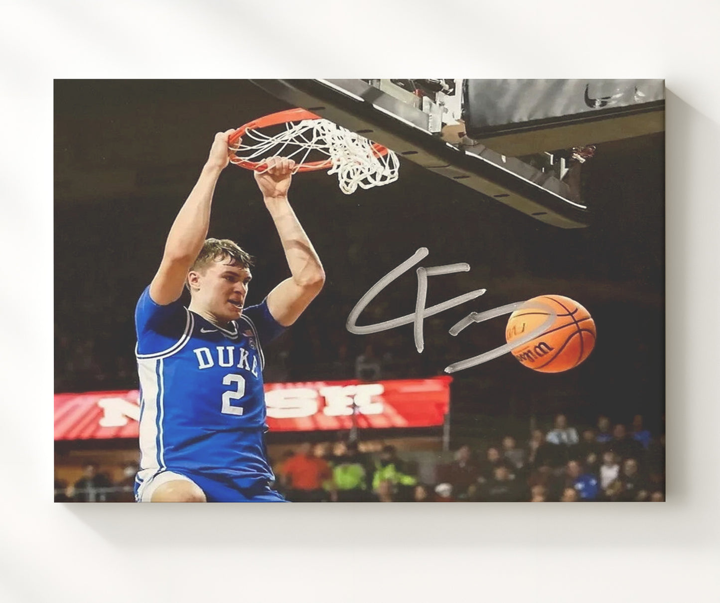Duke Basketball Cooper Flagg Rim Hang Dunk College Basketball Wall Art 20x24 Canvas college basketball wall art print