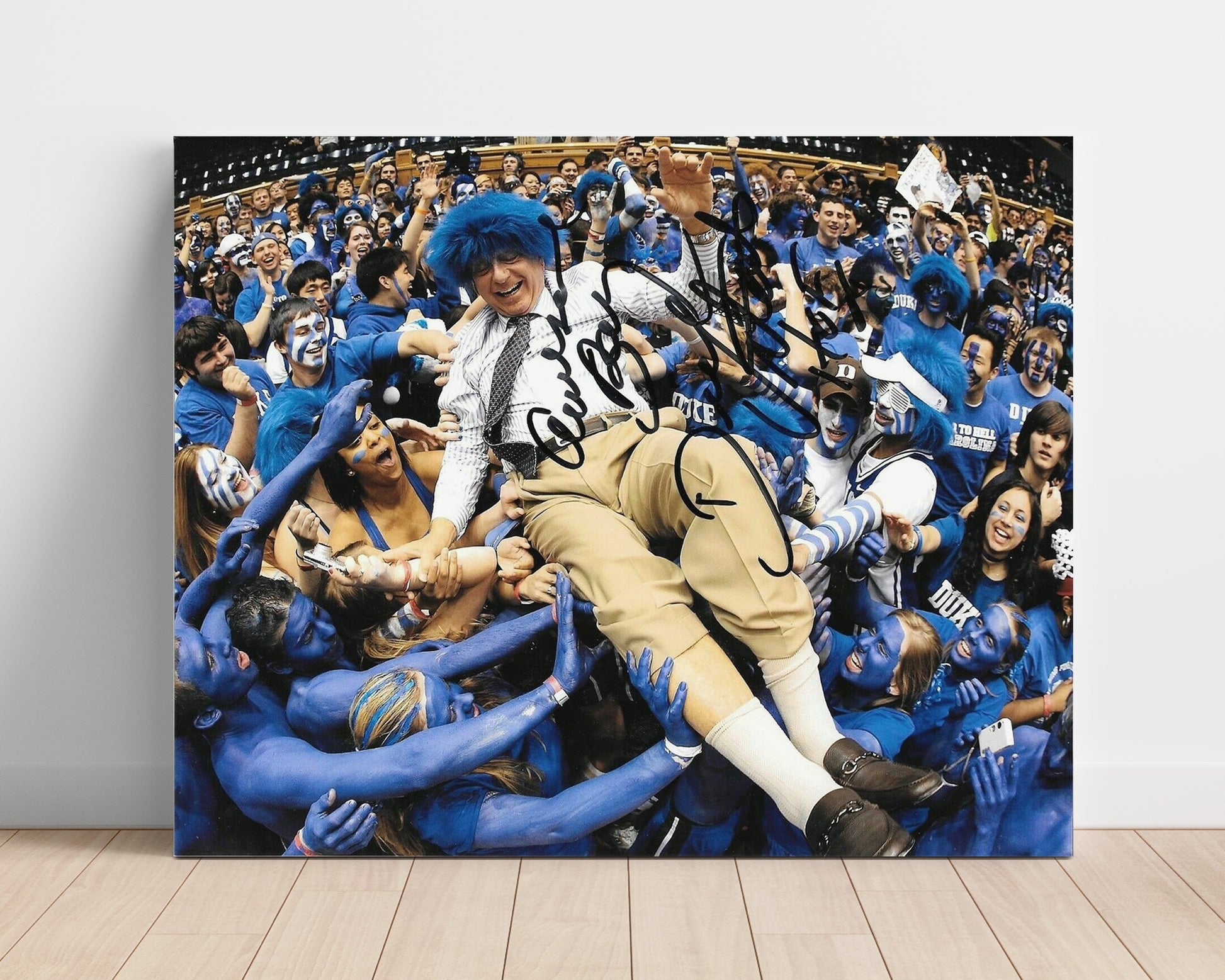 Duke Basketball Dick Vitale Crowd Surf Celebration College Basketball Wall Art 16x20 Unframed Print college basketball wall art print