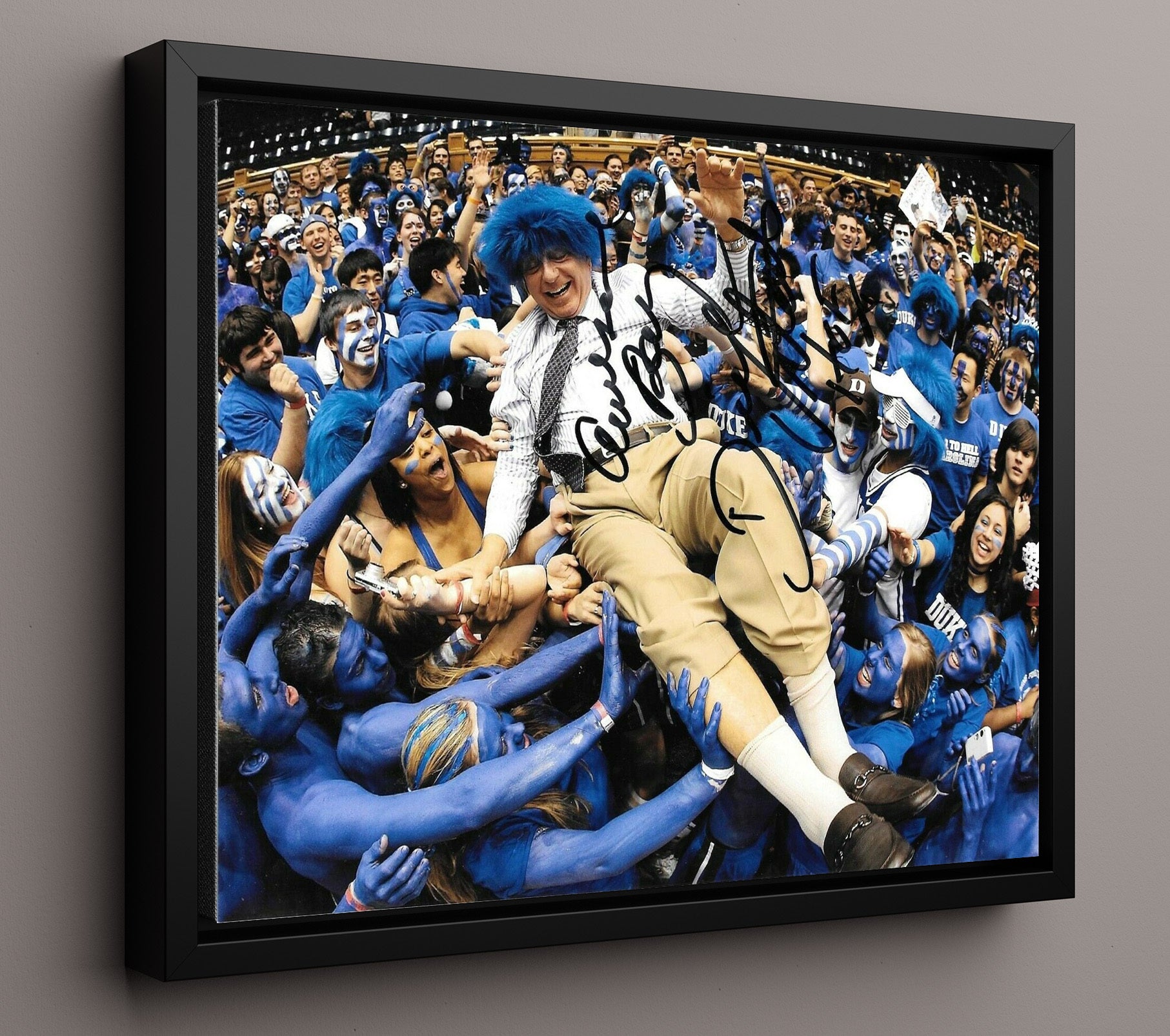 Duke Basketball Dick Vitale Crowd Surf Celebration College Basketball Wall Art 16x20 Framed Canvas college basketball wall art print