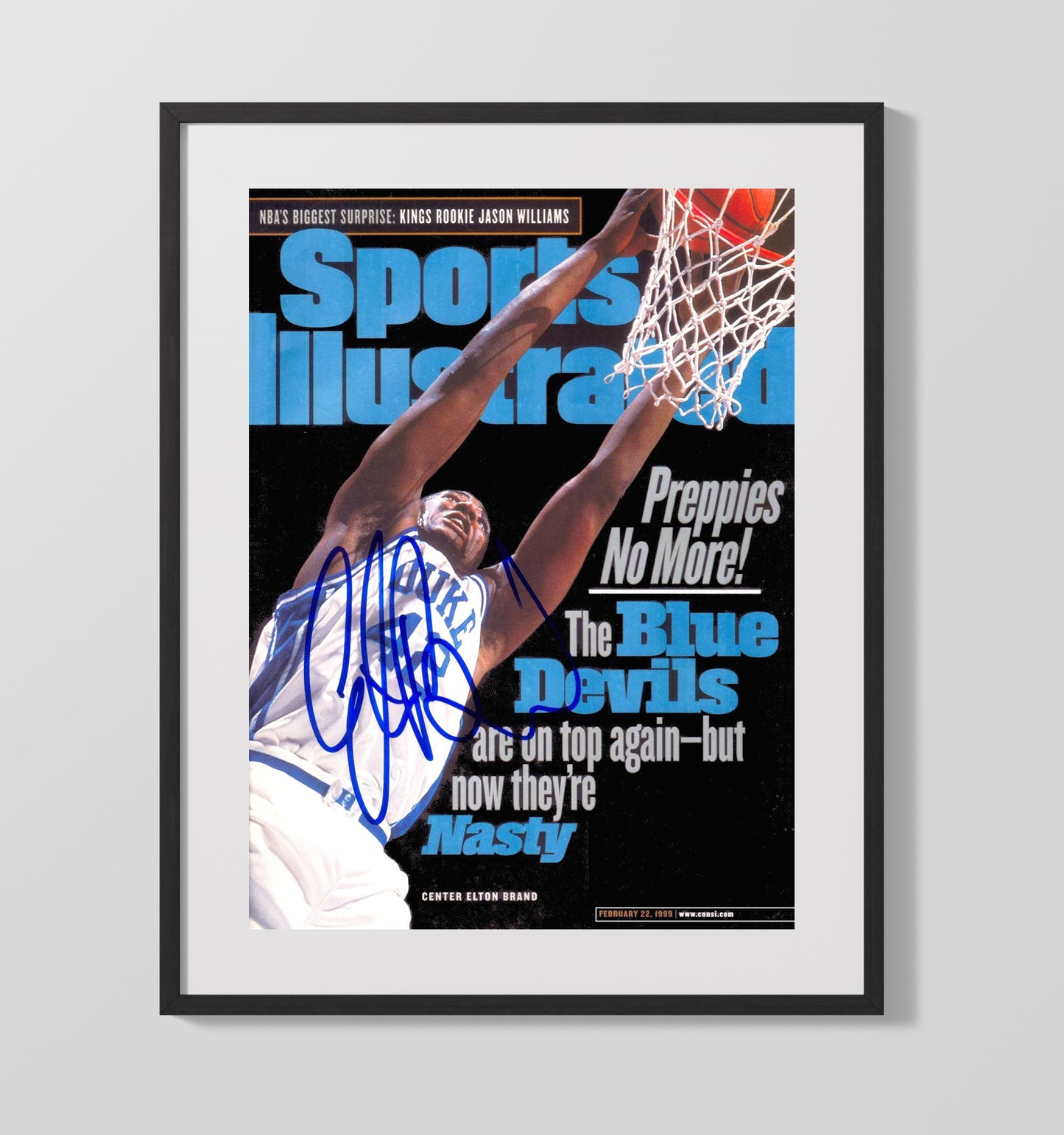 Duke Basketball Elton Brand Power Dunk SI Cover College Basketball Wall Art 16x20 Gallery Frame college basketball wall art print