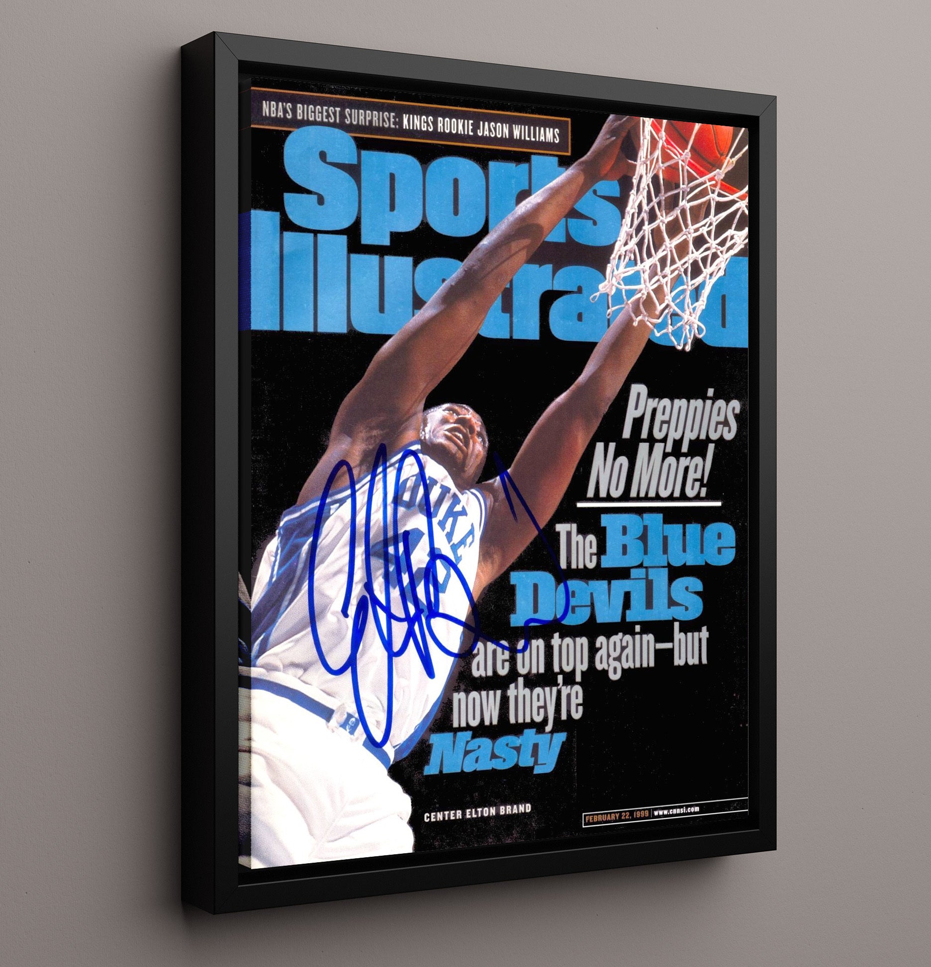 Duke Basketball Elton Brand Power Dunk SI Cover College Basketball Wall Art 16x20 Framed Canvas college basketball wall art print