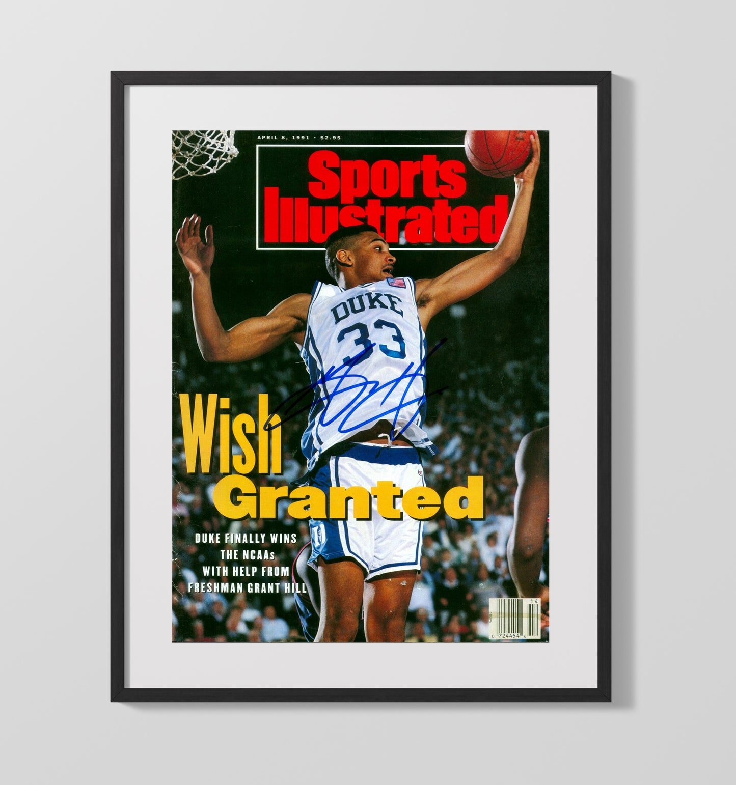 Duke Basketball Grant Hill Wish Granted Finish SI Cover College Basketball Wall Art 16x20 Gallery Frame college basketball wall art print